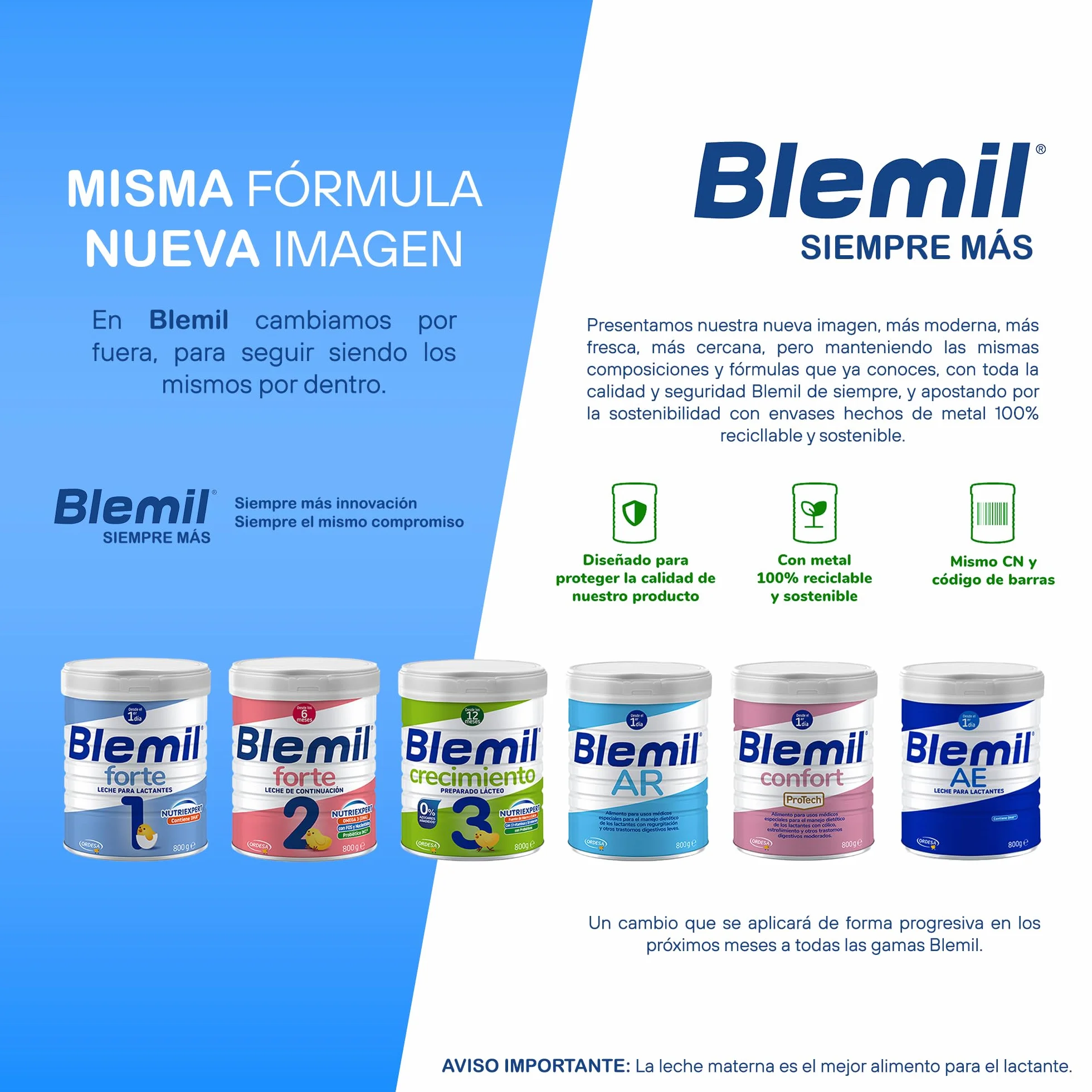 Blemil 3 Crecimiento 0% Azúcares Añadidos 800g Preparado Lácteo en polvo para Niños 1-3 Años