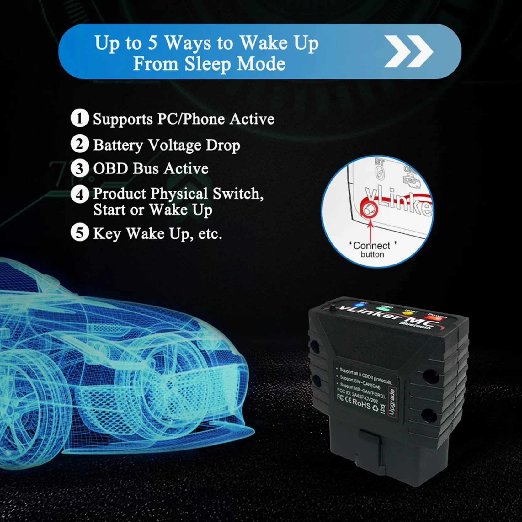 vLinker MC Mini Bluetooth OBD II Adaptador de escáner Herramienta de escaneo de diagnóstico del automóvil y Lector de código para Android (No iOS)
