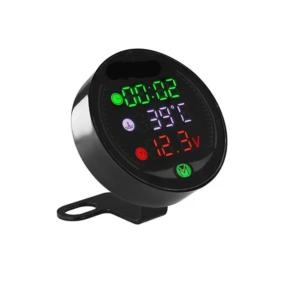Tacómetro digital Reloj electrónico digital para motocicleta DC 9V - Hora + Termómetro de agua + Voltímetro