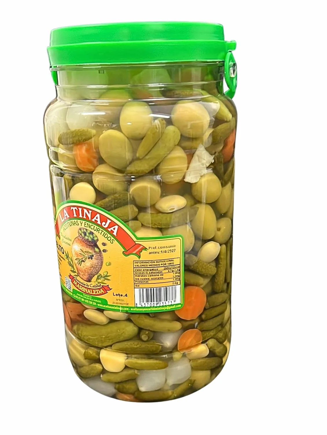 Cóctel de Aceitunas, Pepinillos, Cebollitas y Verduras - Bote 2,9kg (1,75kg Escurrido) - Mix Aperitivo Sabor Anchoa