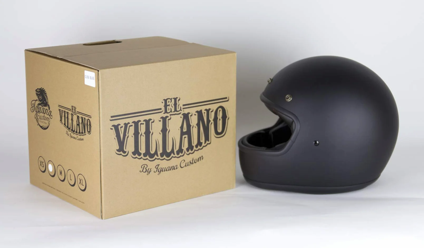 IGUANA CUSTOM - Casco integral de estilo retro EL VILLANO negro mate con corchetes para pantalla, HOMOLOGADO y con el estilo perfecto para cafe racer, bobber, chopper, clasicas. (S)