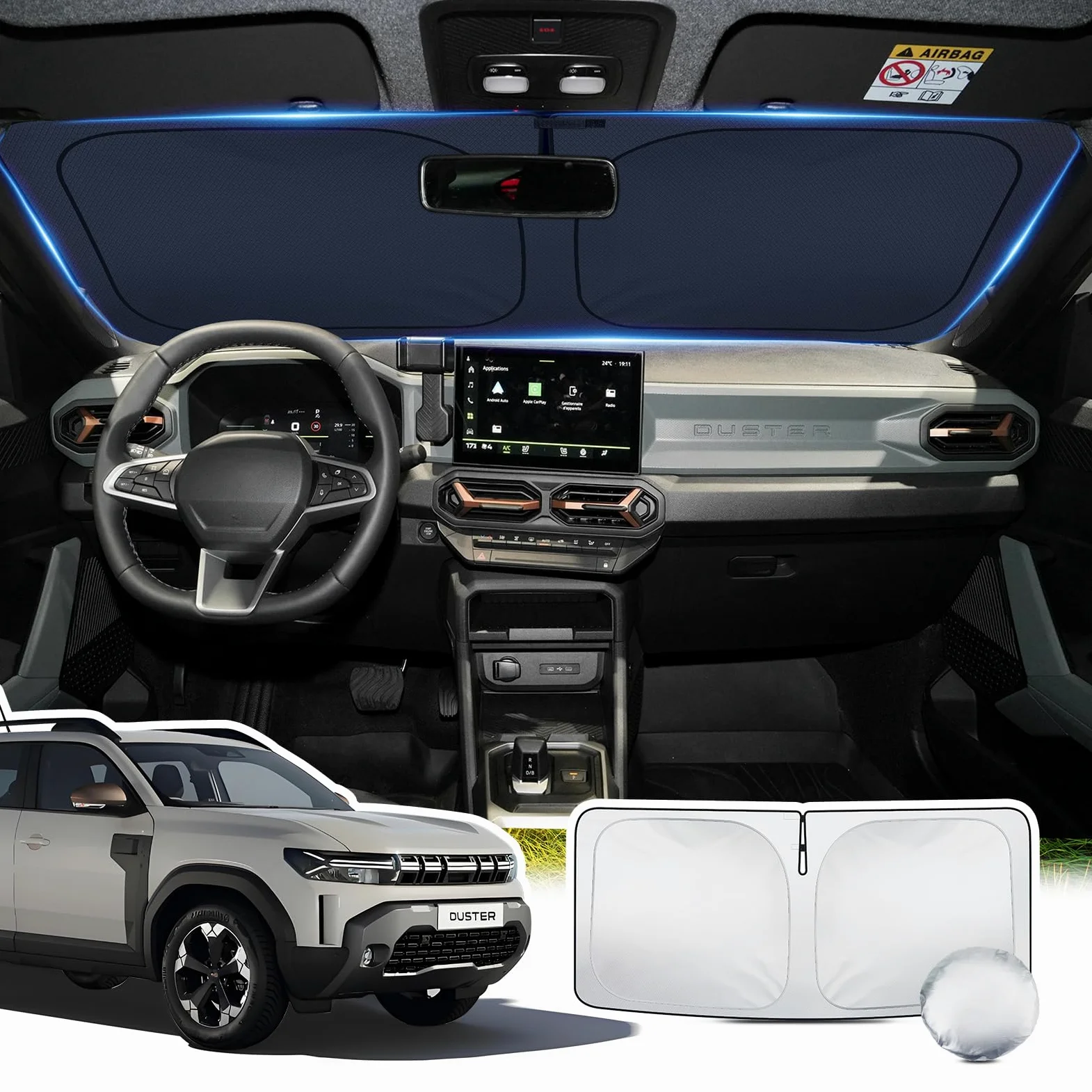 [Actualizado] Parasol para Parabrisas Dacia Duster 2024-2026, Parasol Plegable Bloquea Rayos UV & Calor, Protector Visor Solar Accesorio Verano