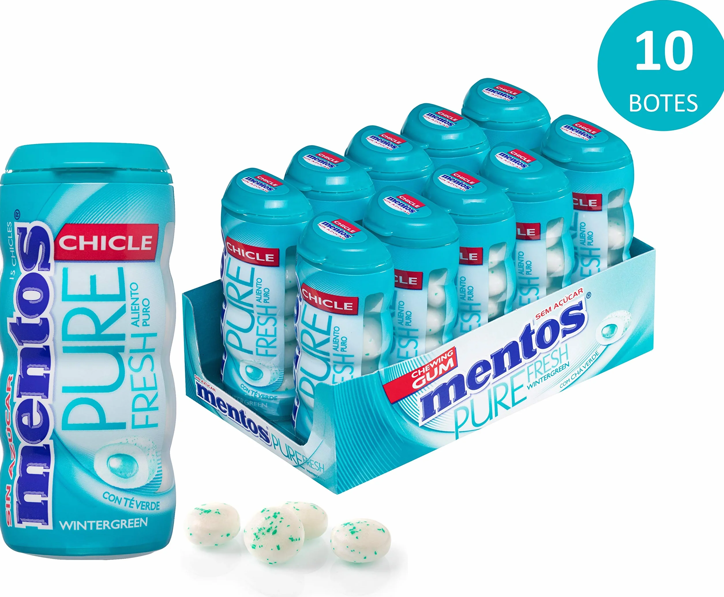 Mentos Chicle Menta Verde Sin Azúcar Sabor Wintergreen 30g Paquete de 10