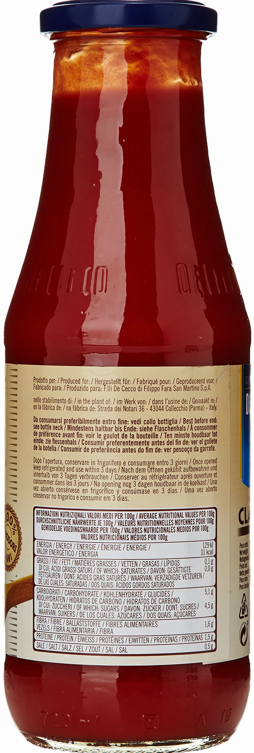 De Cecco Pasada de tomate clásica aterciopelada 6 x 700 g