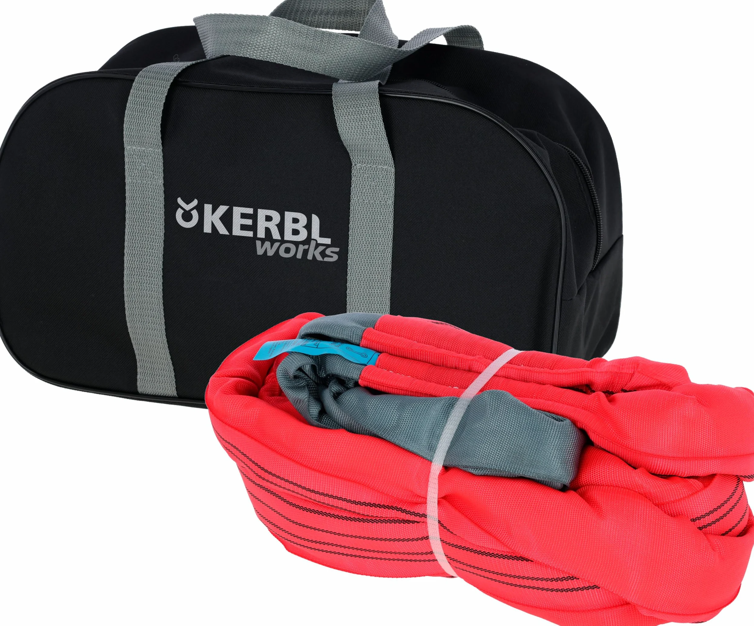 Kerbl Works Eslinga de Remolque, Cuerda de Remolque, Correa de Remolque, roja, 6 m, 4 cm, 35 toneladas, poliéster, banderines de Advertencia, Bolsa de Transporte