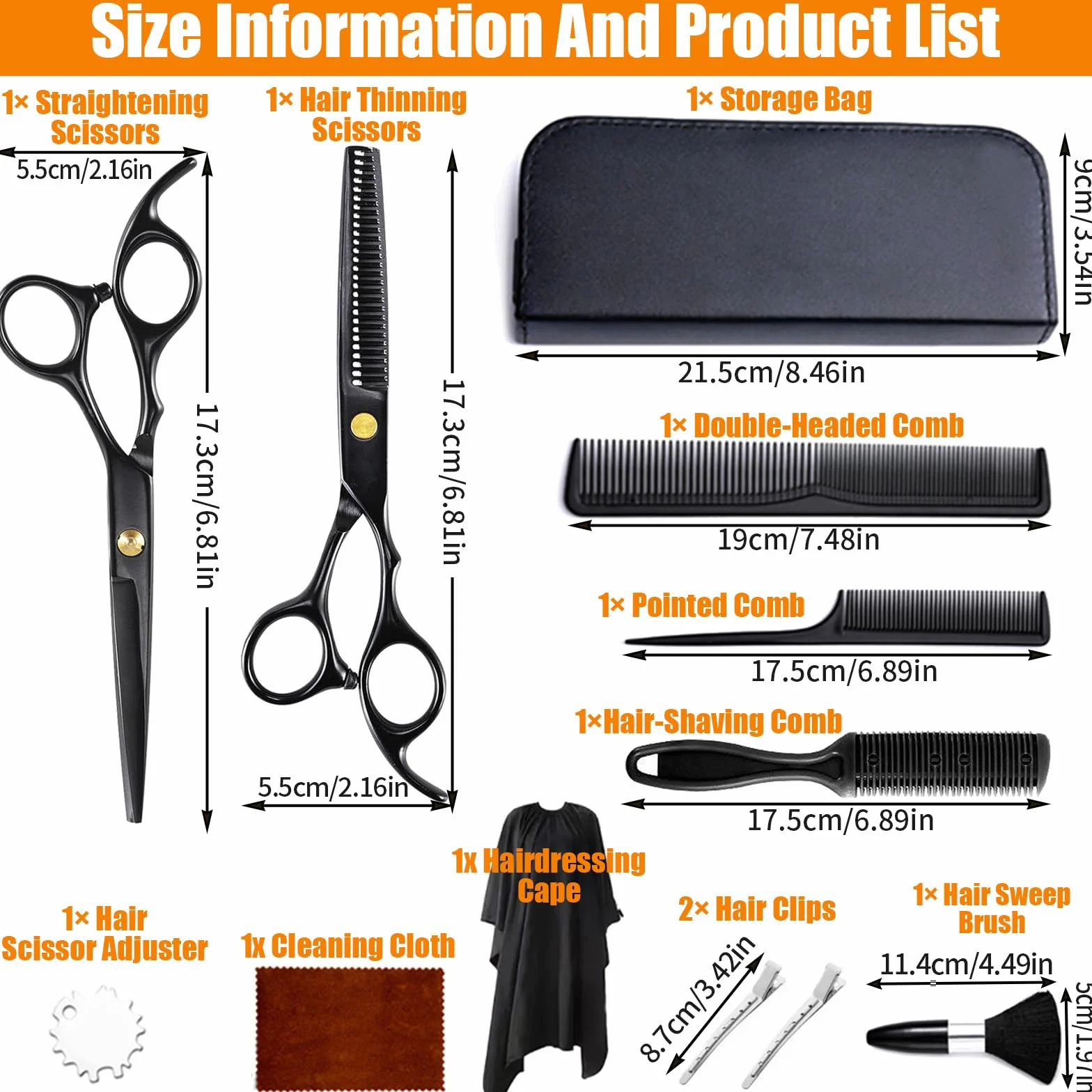 Kit Tijeras Peluqueria 12 Piezas Acero Inoxidable Profesional Corte Pelo