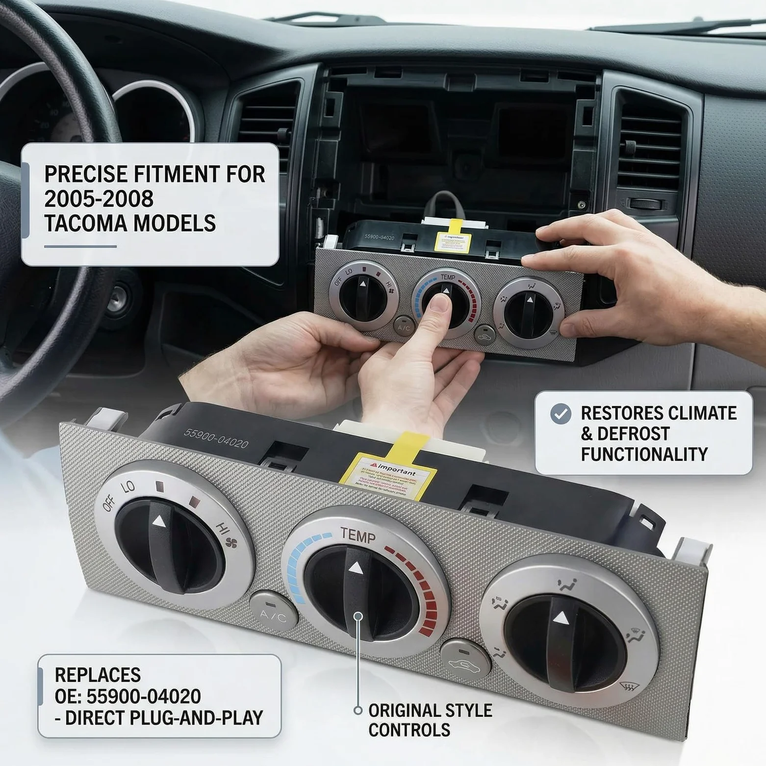 Interfaces de control de clima automotriz 55900-04020 Regulador de temperatura adecuado para panel de acondicionamiento de vehículos 2005-2008