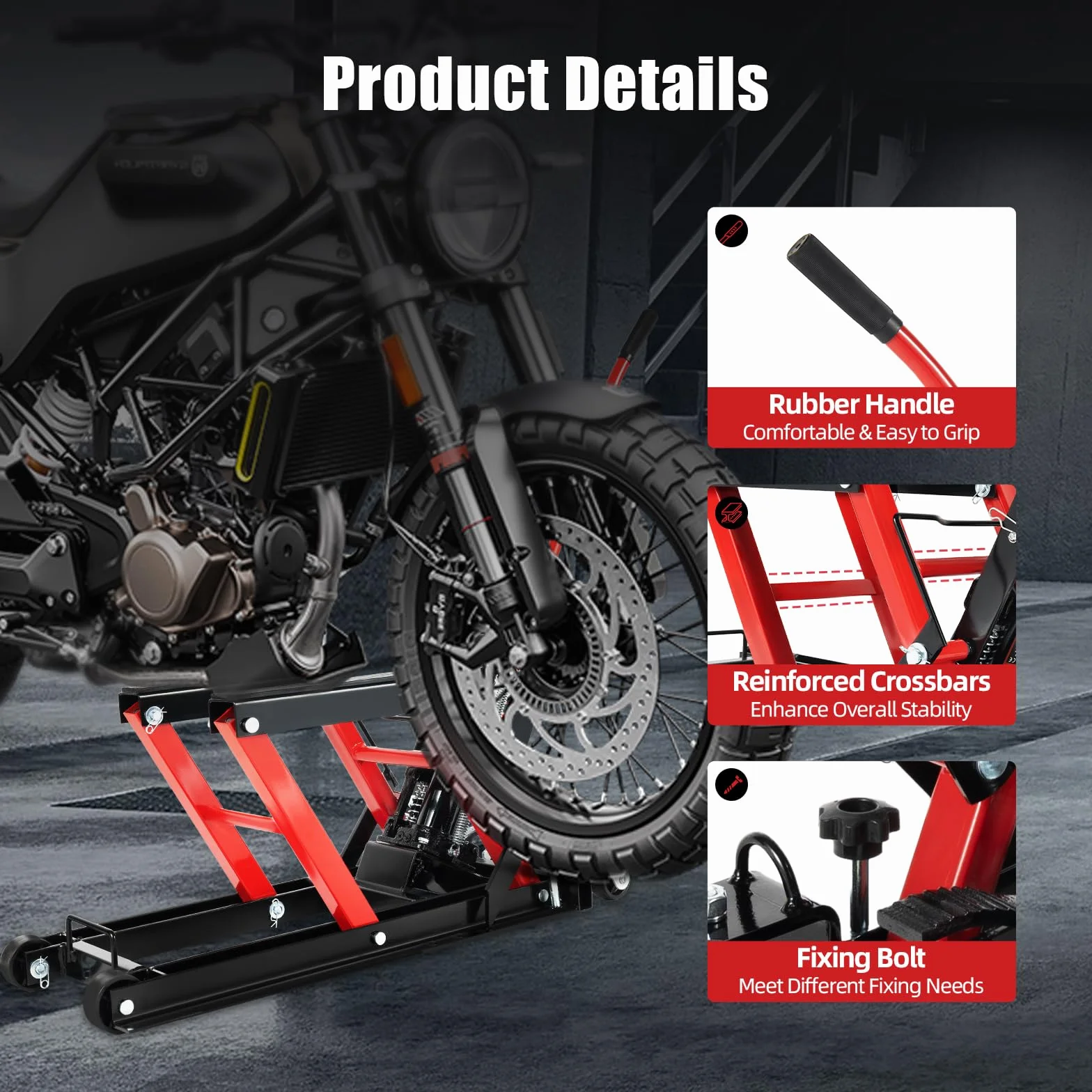Elevador hidráulico para motocicleta, 680 kg, elevador hidráulico, con fundas protectoras, mantenimiento hidráulico de motocicletas, ATV, quad, plataforma elevadora hidráulica