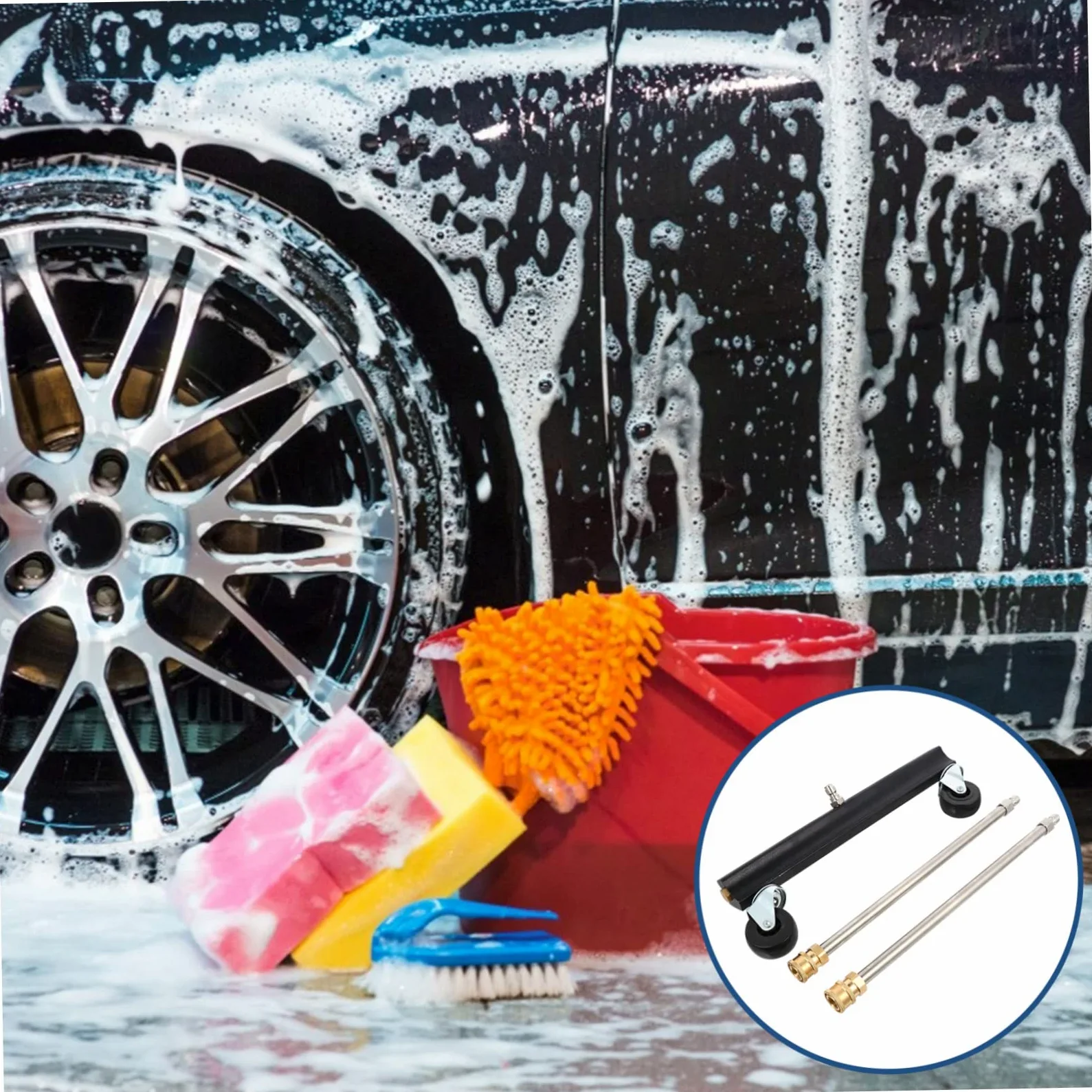 Hemobllo Cepillo para Hidrolavadora de Chasis Liberación Rápida 1/4 | Acero Inoxidable y Latón, Negro, Limpieza de Suelo y Bastidor de Coche, Remolque y Vehículo Comercial