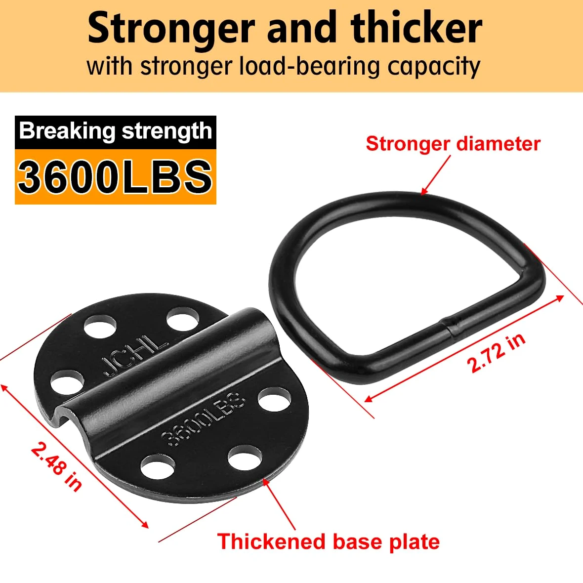 Anclajes de Amarre de Acero Resistente con Capacidad de 3600 Libras para Cargas en remolques, Camiones, caravanas, Furgonetas, ATV, SUV, Barcos, Anillo de Amarre con Tornillos y Pernos (Paquete