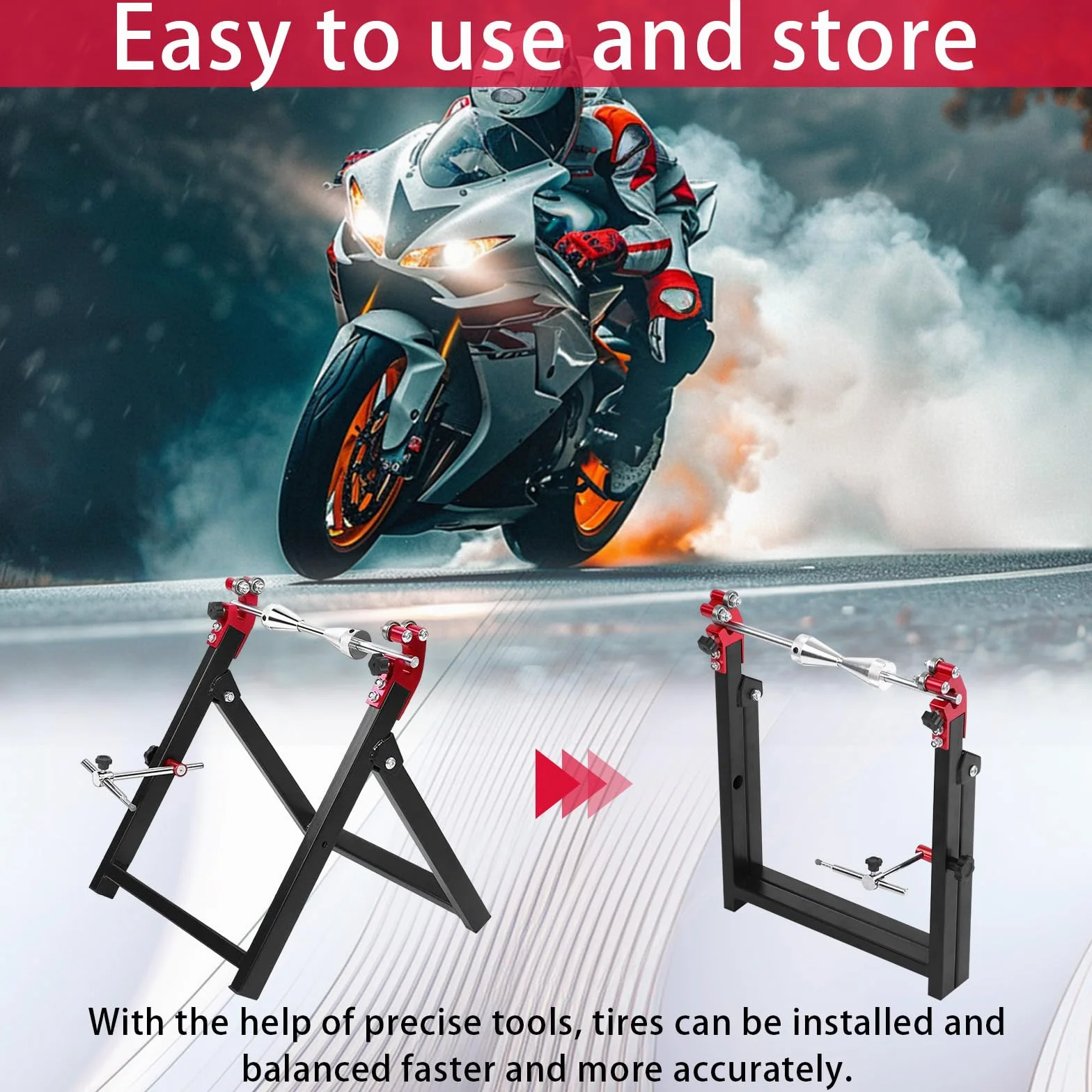 Balanceadora de Neumáticos, Soporte de Equilibrio de 34,2 * 37,2 * 39 cm para Ruedas de Motocicleta con Accesorios de Instalación, Soporte de Centrado de Hecho para Neumáticos de 5 * 23 Pulgadas