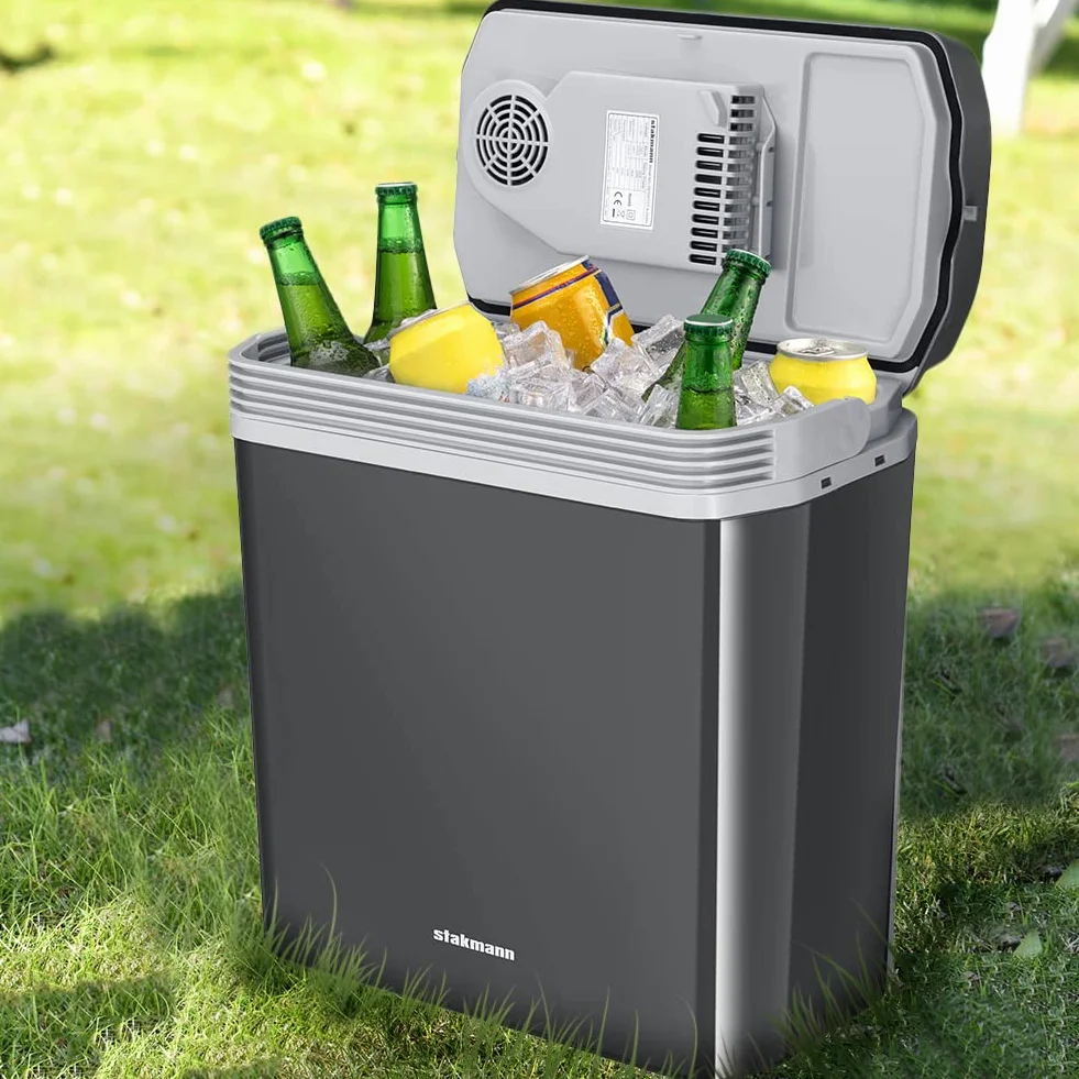 Nevera eléctrica portátil para coche de 24 litros, mini nevera con mango ergonómico, enchufe de 230 V y 12 V, modo frío y cálido, ideal para camión, coche, barco, camping, autocaravana
