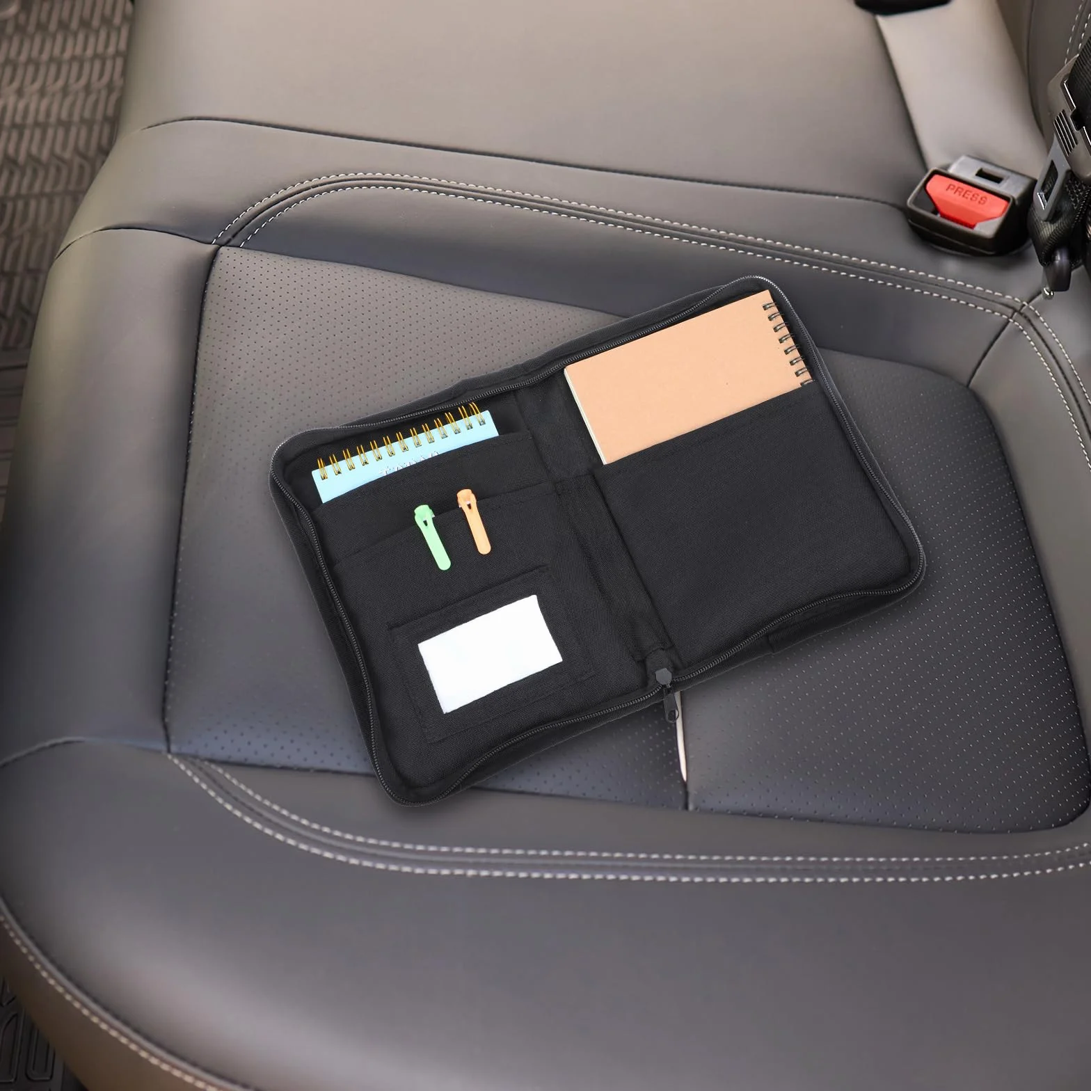 Carpeta para vehículos, carpeta para documentos A5, 24 x 17,5 cm, bolsa portátil para carpetas para coche con múltiples compartimentos, accesorios para guardar recibos y billetes