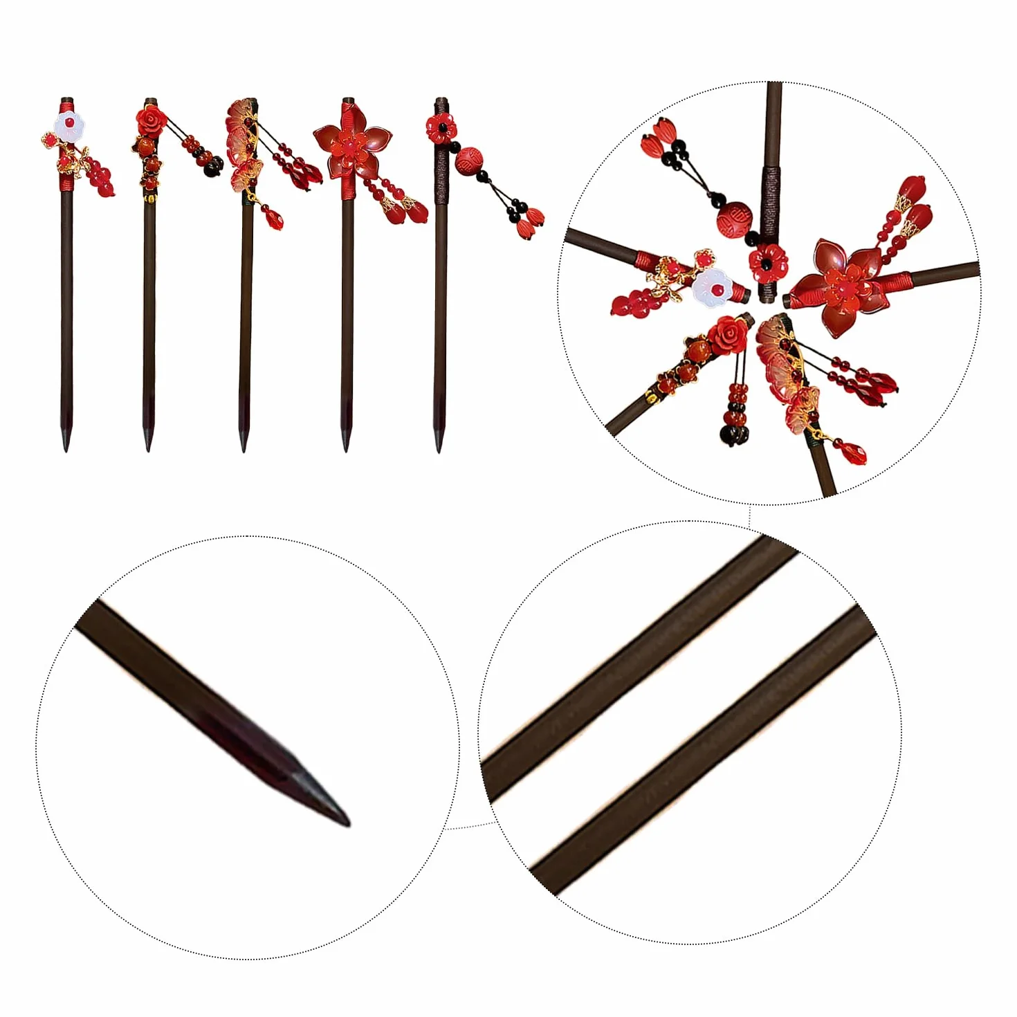Juego de 5 horquillas de madera retro, palillos para el cabello, estilo chino y japonés