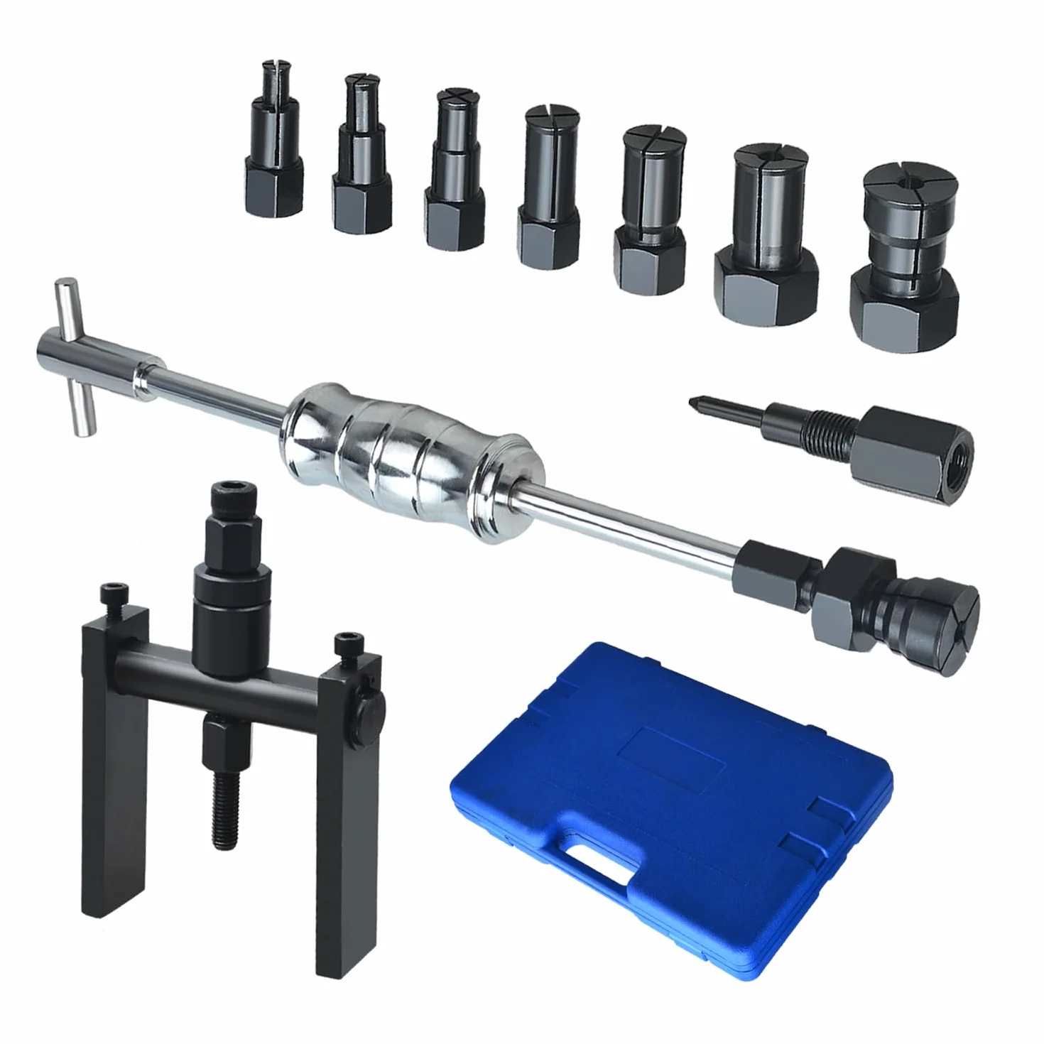Kit de 12 extractores de rodamientos internos 8-32 mm con Extractor de 2 Garras para Huecos Ciegos y Martillo Deslizante, para Bicicleta y Moto
