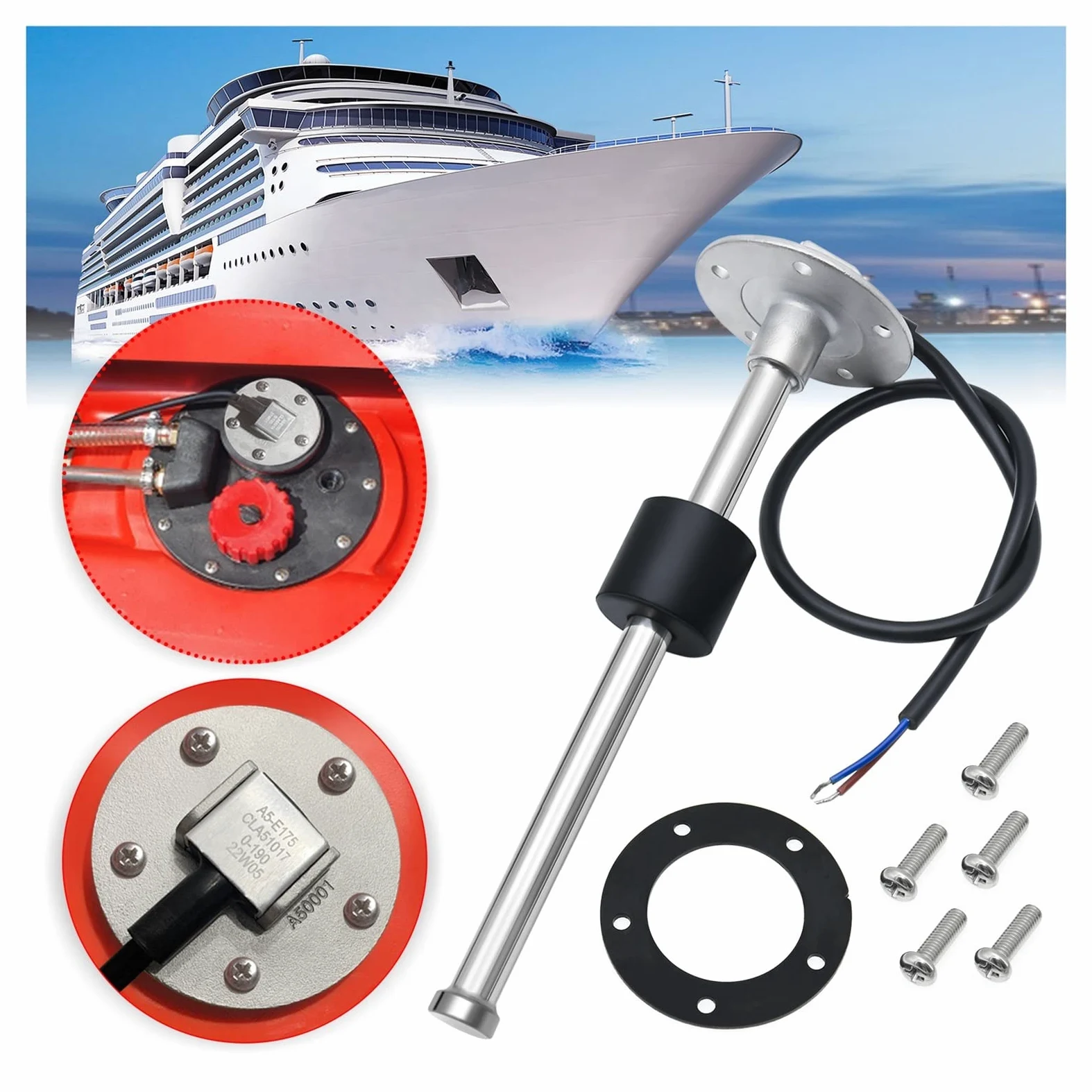 Sensor de Nivel, Indicador de nivel de combustible de 0-190 Ohm y 52MM con Sensor, indicador de combustible de retroiluminación roja, Sensor de nivel de agua for coche, barco, caravana(Light blue)
