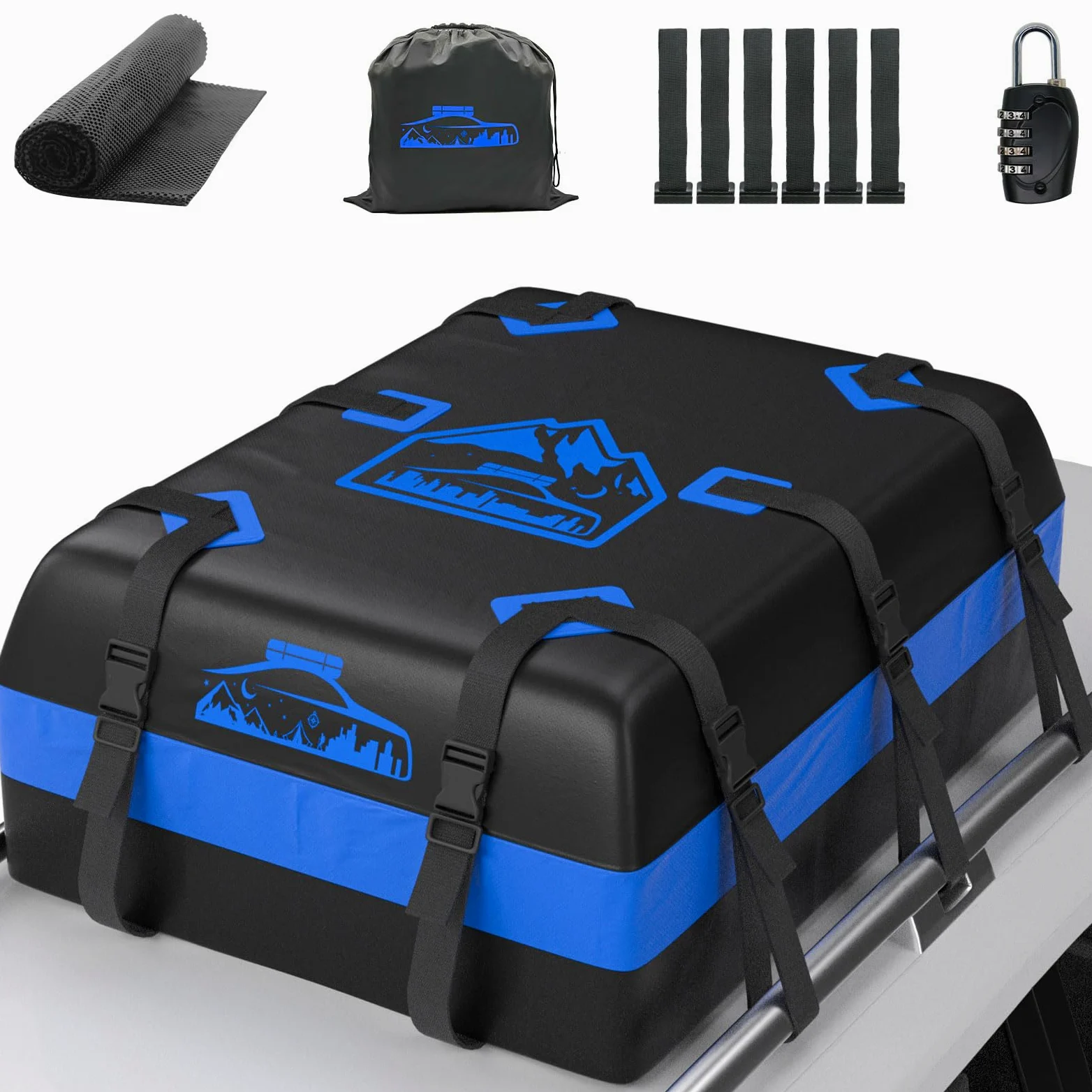 BOYUJK Bolsa de Techo para Coche 20 cúbicos/566 L, Bolsa de Techo Impermeable para Coche, no Necesita portaequipajes, Cofre de Techo para Coche con Alfombrilla Antideslizante y 6 Correas Resistentes,