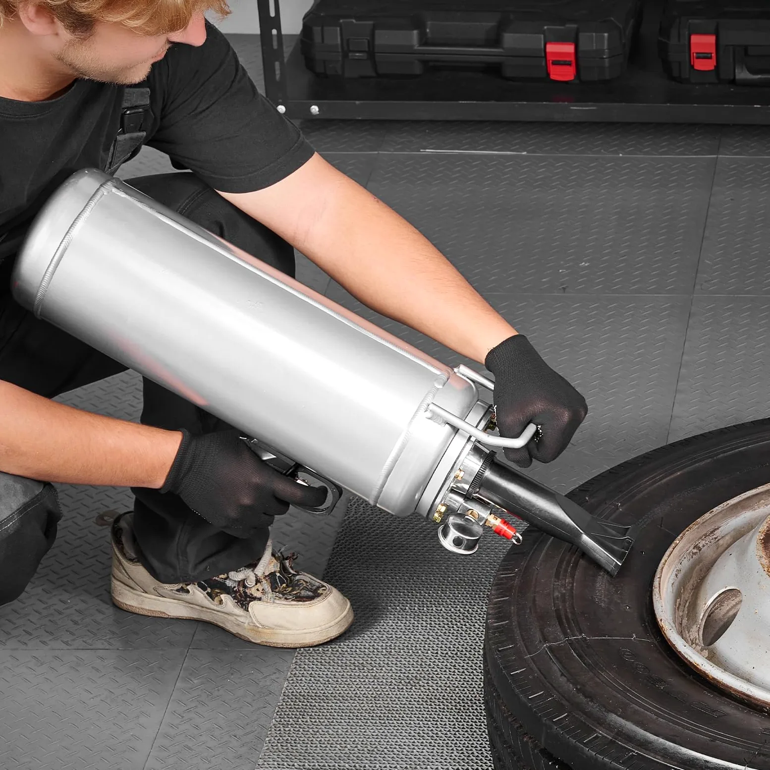 VEVOR Máquina de Granallado de Neumáticos de 10 L, Inflador de Neumáticos Portátil Mejorado, de 0,6-0,8 MPa, para Coches, Motocicletas, SUV, Camionetas, ATV, Color Plateado, 725 x 168 x 280 mm
