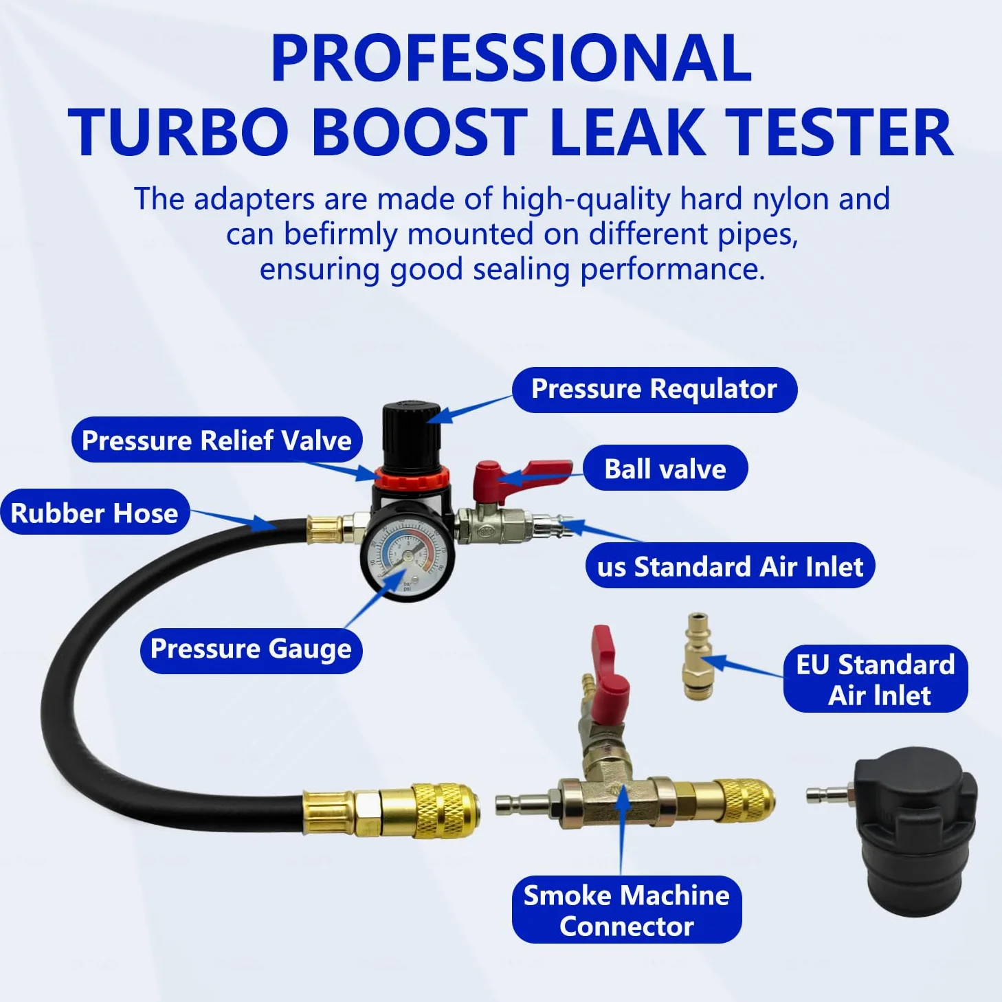 ZKTOOL 19 probadores de fugas de sistema turbo, medidor de presión de aire de turbocompresor, probador de fugas de presión de turbina, probador de fugas de manguera, con 7 pares de adaptadores