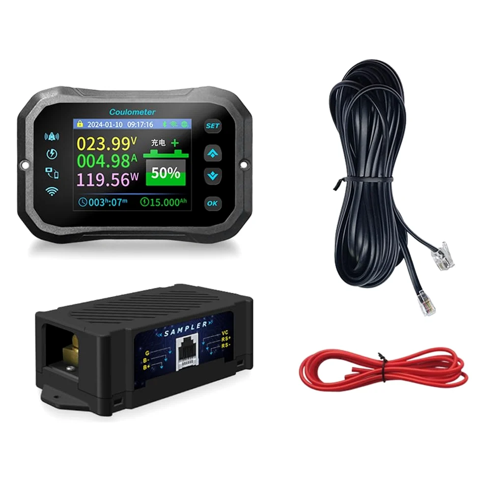 Booso Medidor Culombio KM110F con WiFi, Detección Corriente Bidireccional Alta Precisión, Muestra la Potencia del Voltaje la Batería para Vehículos Recreativos y Vehículos Eléctricos