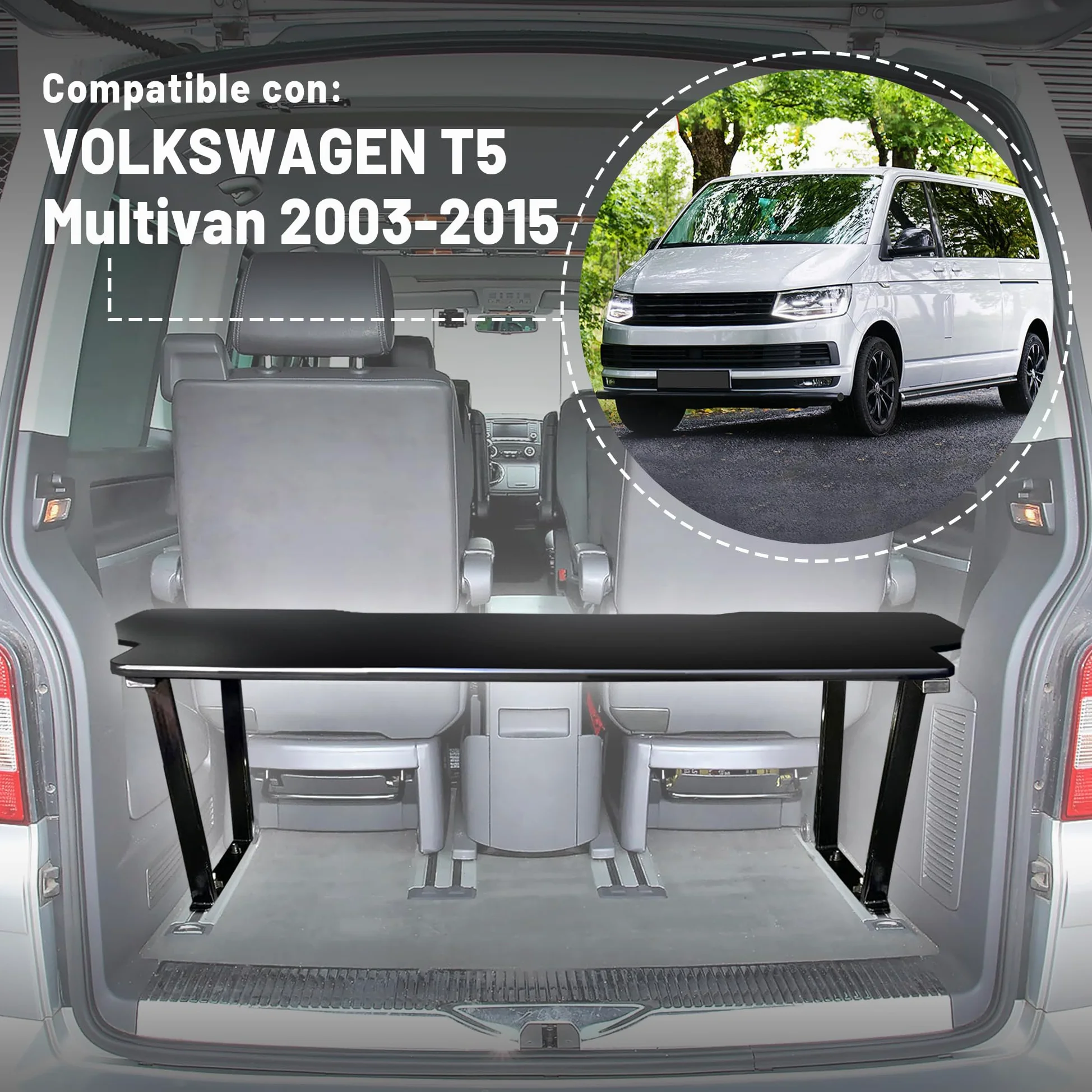 CHROMEMASTER - Compatible con VW T5 2003-2015 Multivan - Cama Plegable para Coche, Extensión de la Cama Multiflexboard para Caravana, Cama de Camping, Estantería, Mesa - Accesorio para la Caravana