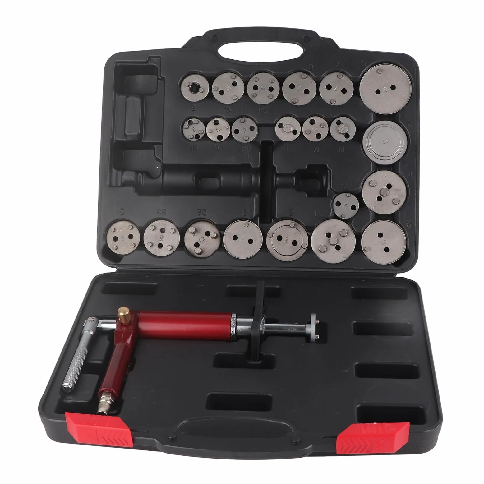 Kit de herramientas de retroceso de pistón de freno de 24 piezas, 45 acero 118 psi, herramienta de rebobinado de compresión de pistón de freno universal, pinza de freno neumática