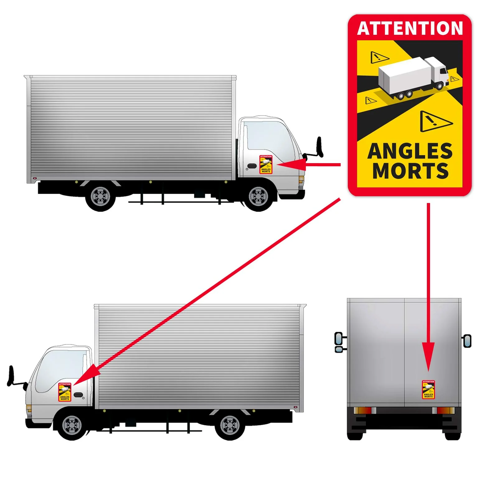 12 placas magnéticas Attention Angles Morts, 25 x 17 cm, para camiones y caravanas, cartel de advertencia para Francia con protección UV