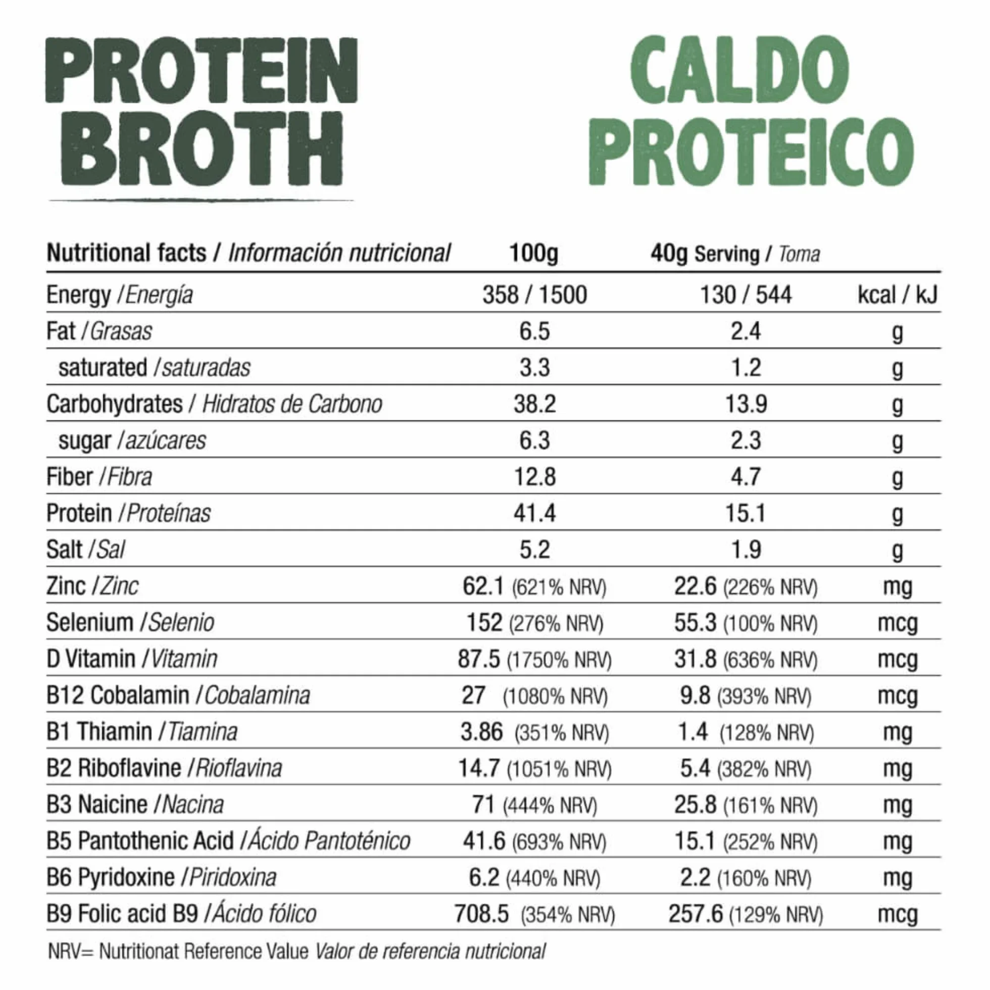 Caldo Vegetal Nutricional Proteico en Polvo y Copos 500g | Rico en Proteína 41% y Fibra 13% | Sin Gluten Vegano Sin Azúcares Añadidos