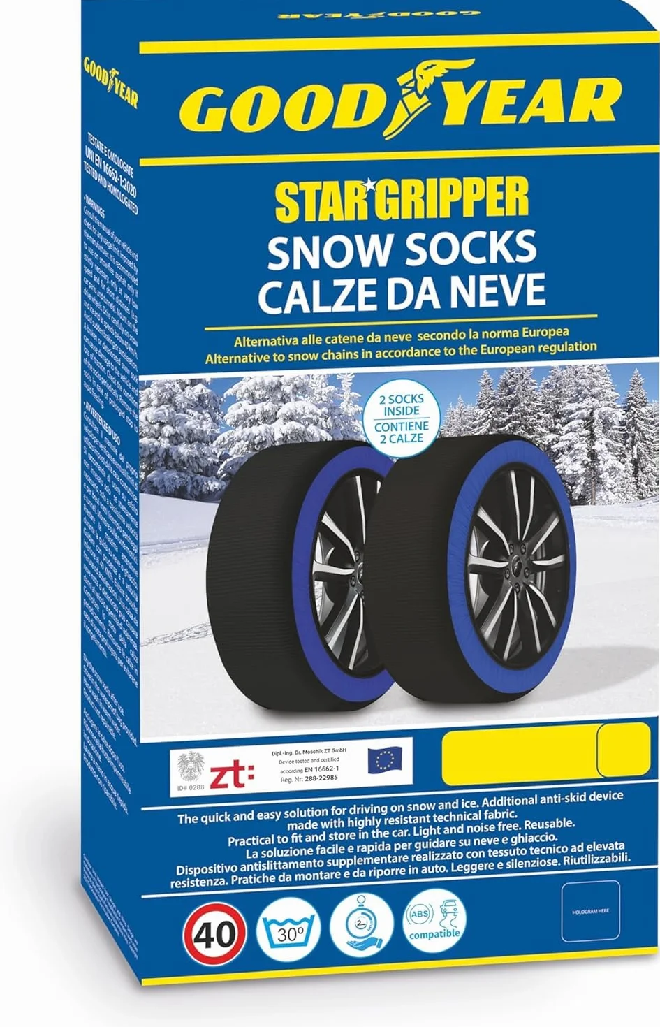 Goodyear Calcetines de nieve GoodYear Star Gripper homologados Italia EN 16662-1:2020 dos cadenas de nieve de tela para coche. Snow Sock Talla XL