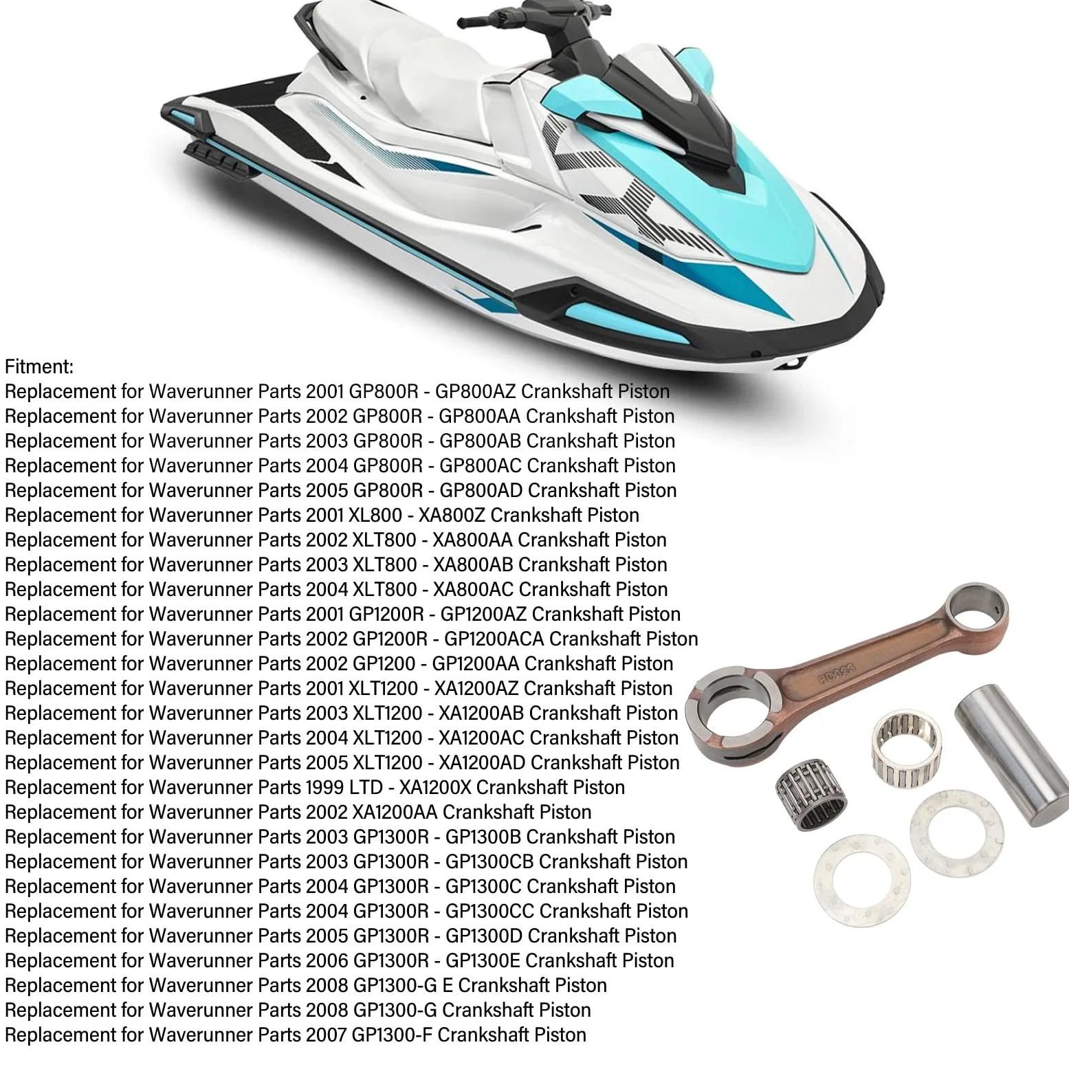 Kit de Biela, KIMISS 66E 11650 00 Reemplazo de Biela de Motor Fueraborda de Aleación de Acero para Waverunner GP800R XL800 XLT800 GP1200R XLT1200 XA1200AA GP1300R