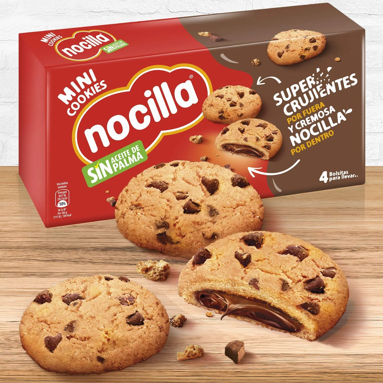 Nocilla Mini Cookies Original Minigalletas con Gotas de Chocolate Rellenas sin Aceite de Palma 160g