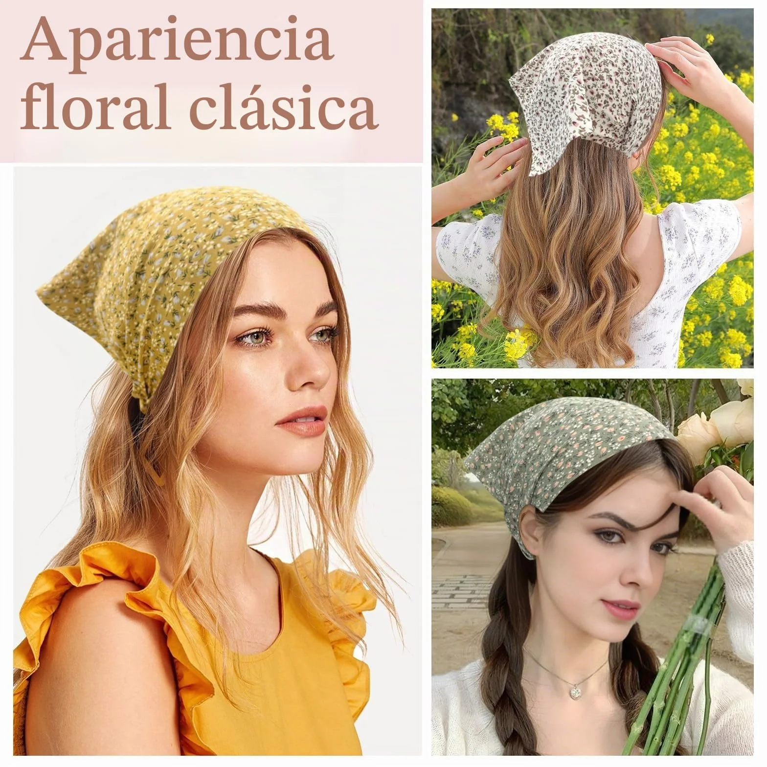 Pañuelos para mujer con flores, diademas elásticas boho de gasa, accesorio para el cabello para mujer y niña