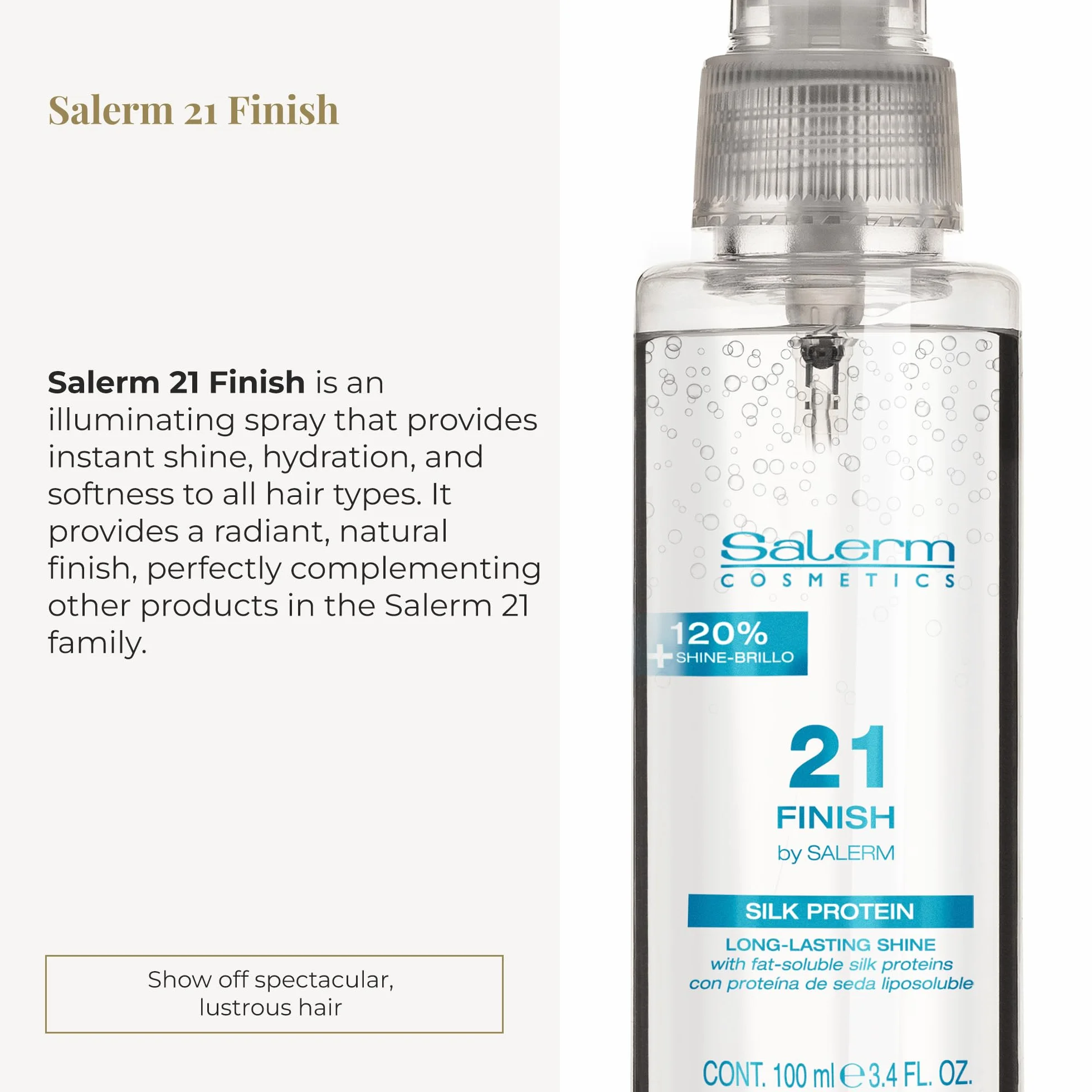 SALERM Spray Pelo Iluminador Salerm 21 Finish 100 ml con Proteínas de Seda Protector Térmico