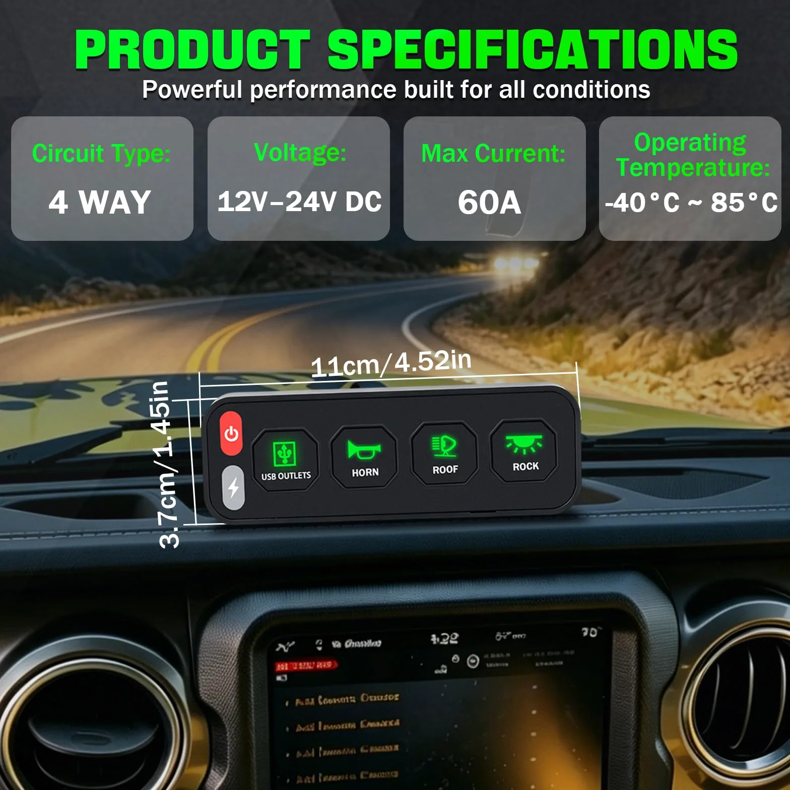 Chelhead Panel de conmutación inalámbrico de 4 marchas, panel de interruptor de una fila para vehículos con función estroboscópica de conmutación 12 V – 24 V, sistema de control de relé universal