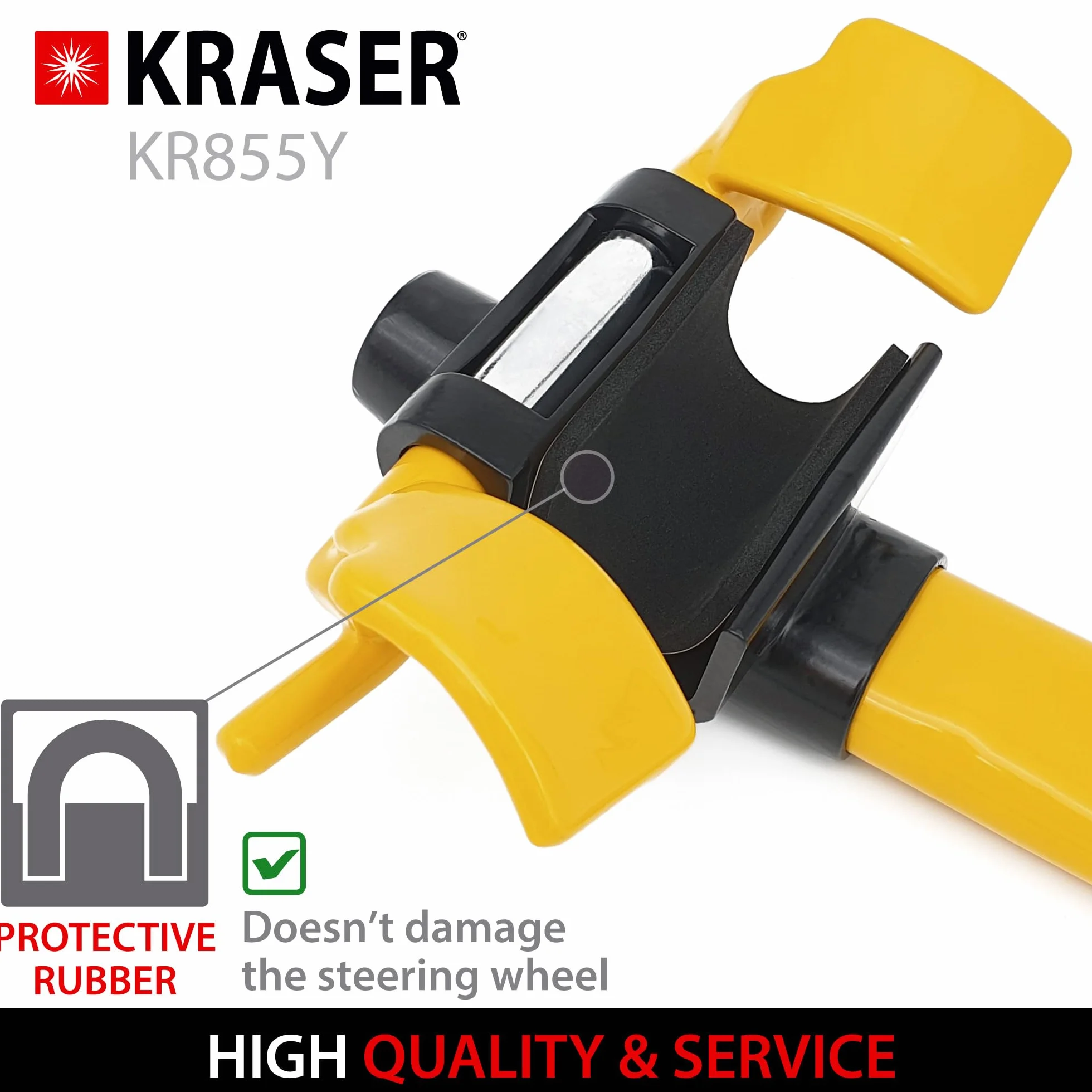 KRASER KR855Y Antirrobo Coche Volante Salpicadero Más Visible, Seguridad Extra Alrededor del Radio, Cierre Más Rápido Sin Llave, Bloqueo Barra Antirobo Universal para Camper, SUV, Autocaravana, Auto