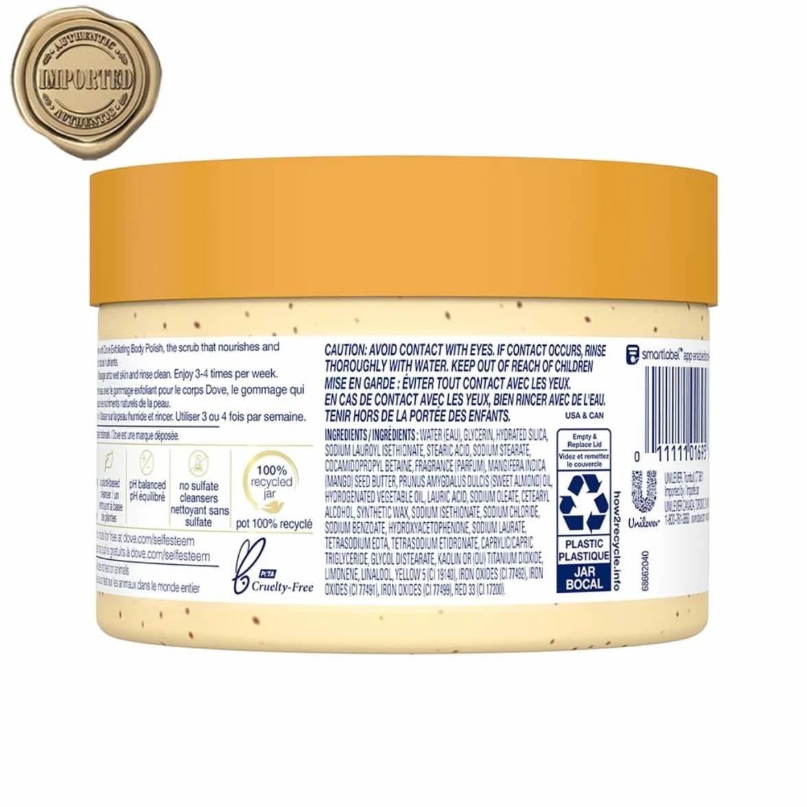 Dove Exfoliante corporal Body Polish piel seca almendras molidas mantequilla de mango exfolia hidrata aroma