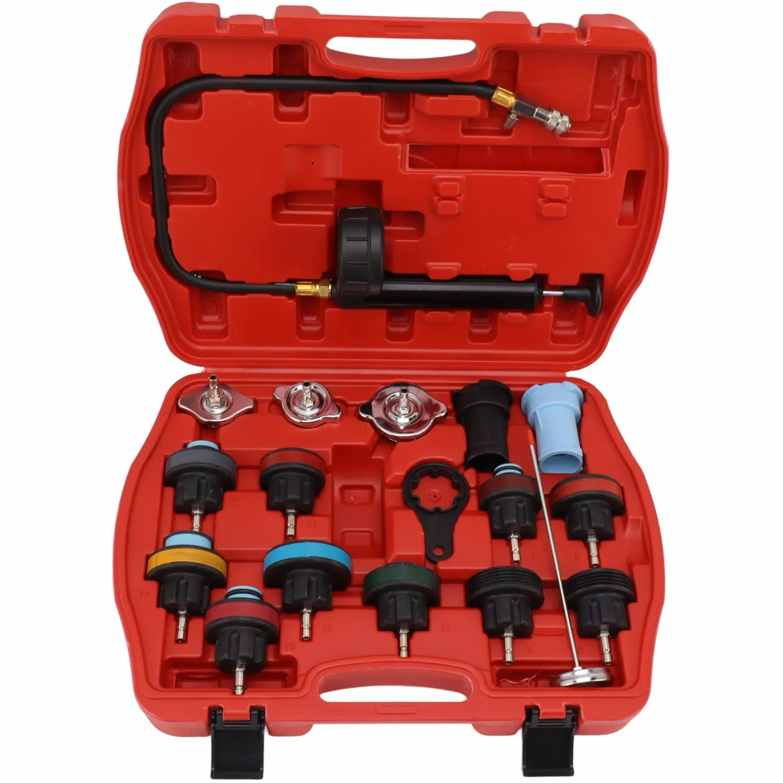 Kit de comprobador de presión del radiador, comprobador de presión del Sistema de refrigeración a Prueba de Golpes con Estuche de Almacenamiento para Ford
