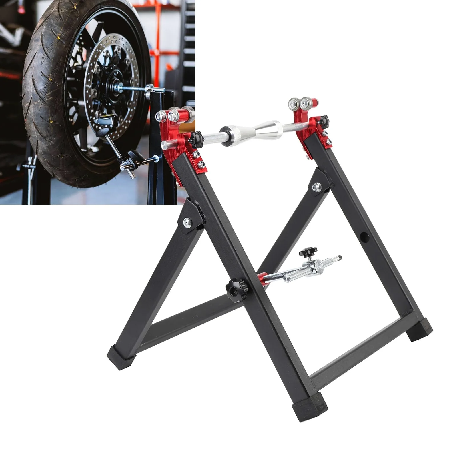Soporte Equilibrador de Ruedas, Herramienta de Equilibrio de Ruedas de Bicicleta de Acero Resistente, Equilibrador de Alineación de Neumáticos para la Mayoría de Motocicletas de 5 Pulgadas