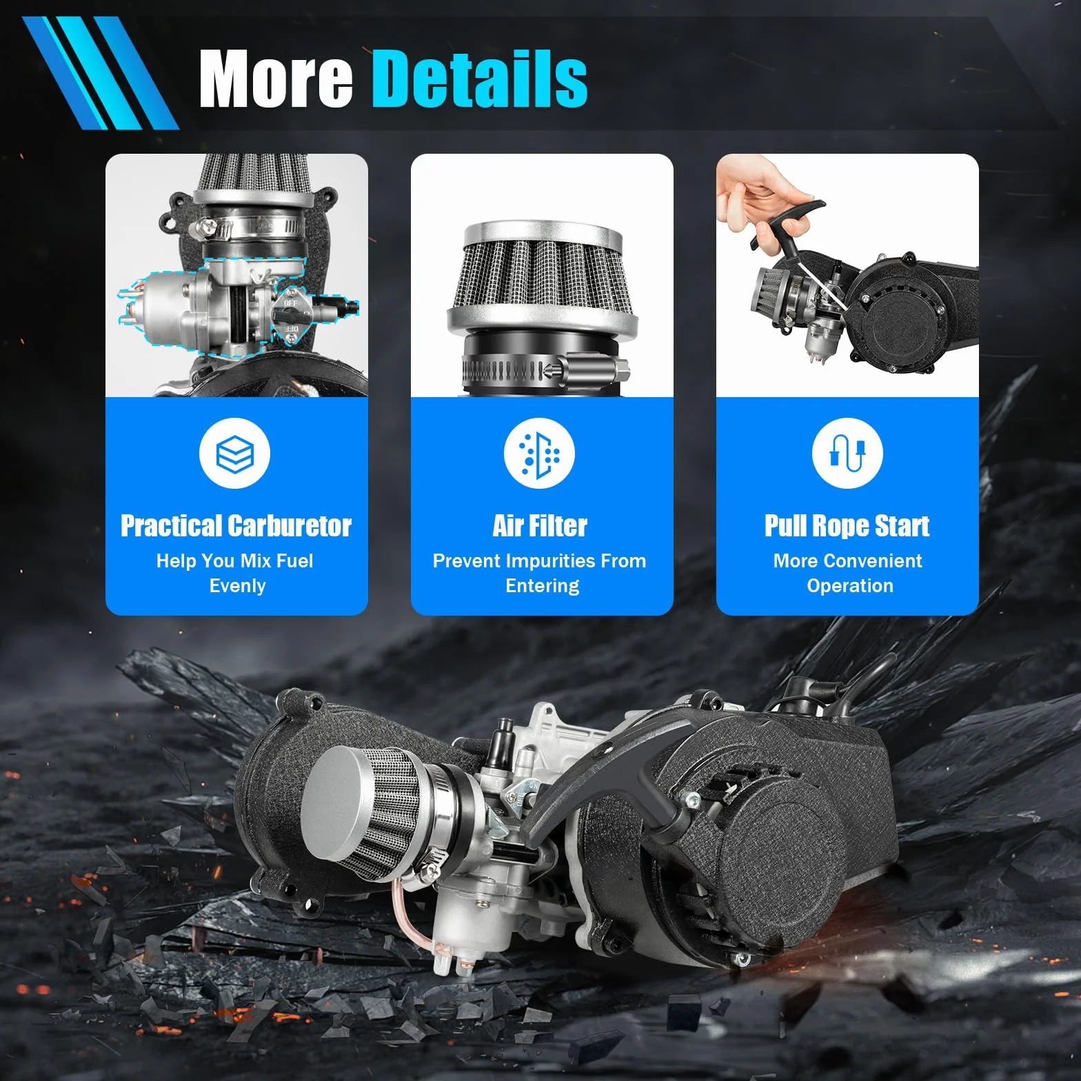 Mini motor de 49 cc, motor de 2 tiempos, motor completo, mini engranaje, carburador de bolsillo, motor de un solo cilindro, motor completo, para mini Pocket Dirt Bike ATV