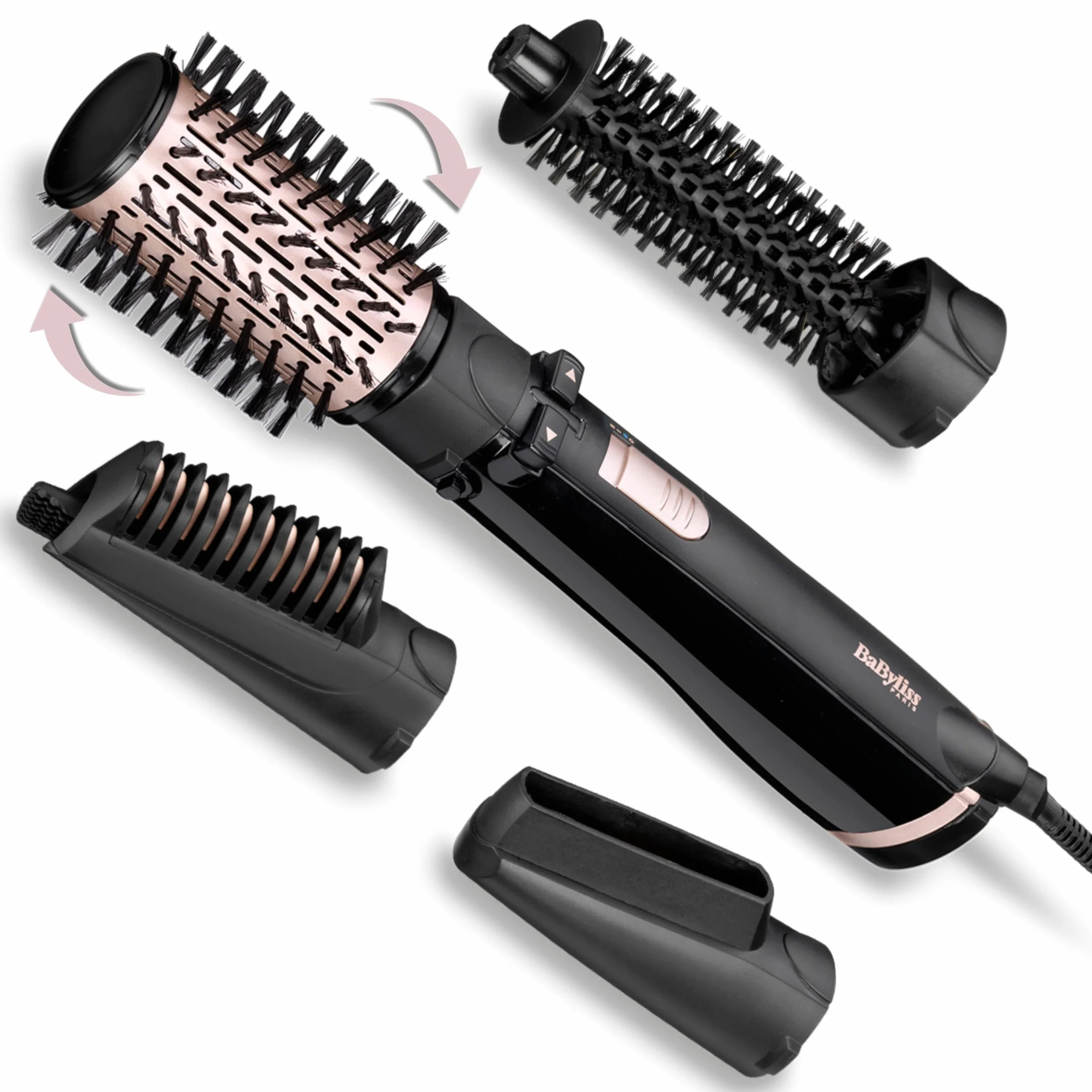 BaByliss AS200E Cepillo Rotatorio de Aire Styler Iónico con 4 Accesorios Secador Alisador Voluminizador Negro