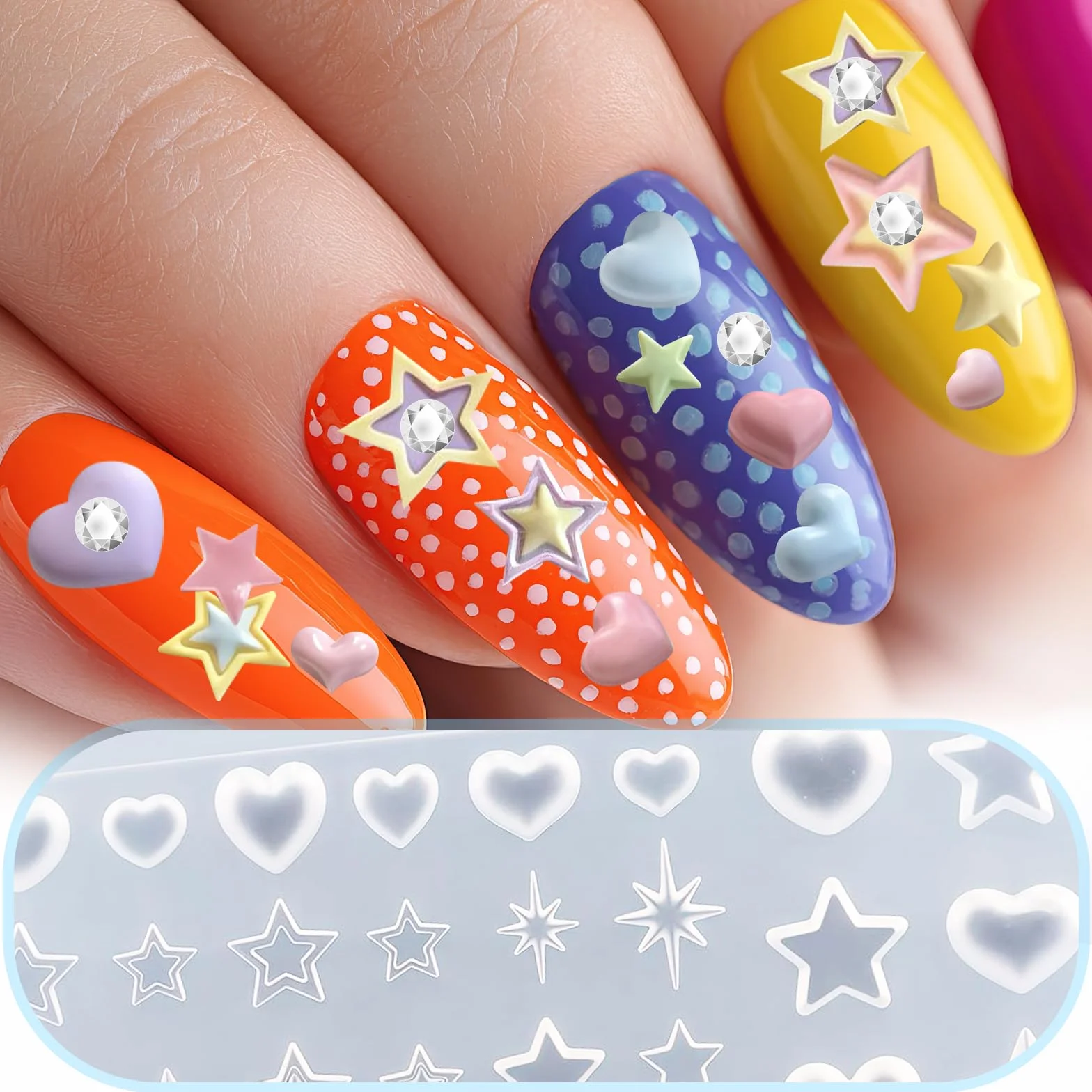 Plantillas de Uñas Y2k Corazón Estrellas Starburst, Molde de Silicona Arte Uñas Francesas