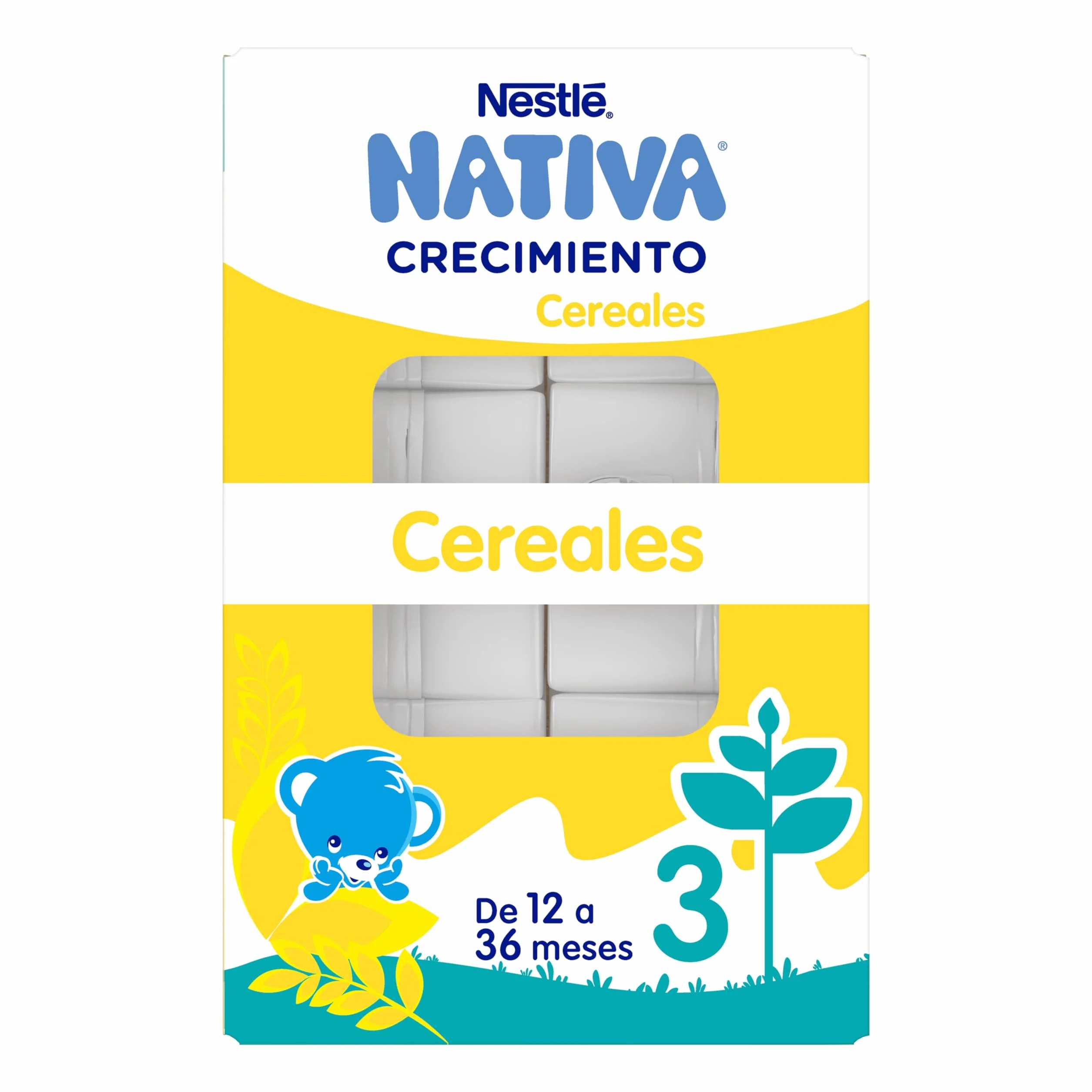 NESTLÉ NATIVA Leche de crecimiento líquida con Cereales sin azúcar añadido 1 año 6 bricks 1L