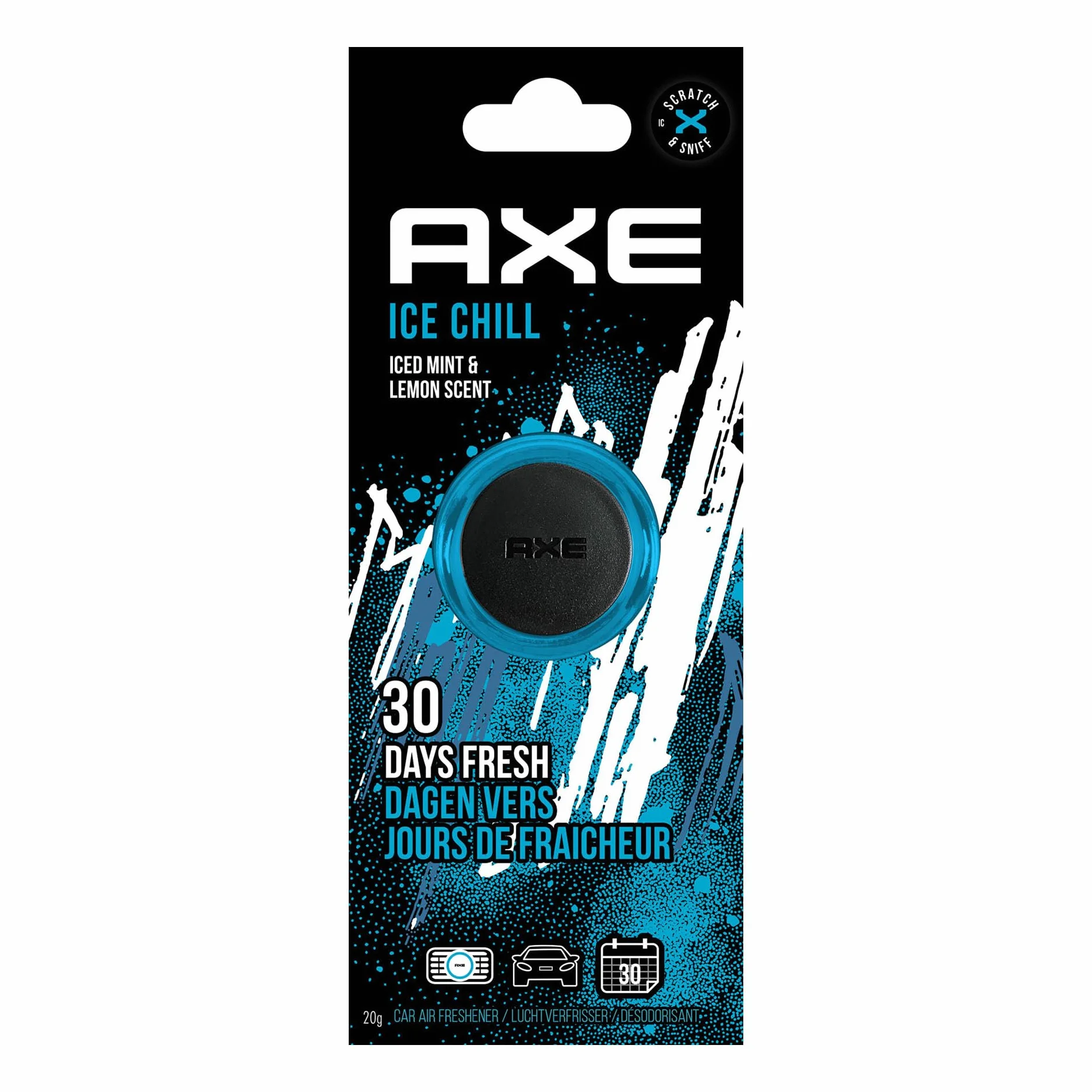 AXE Mini Ambientador para Coche – Frescura Intensa de 30 Días en Rejilla Ventilación – Fragancia Ice Chill – Diseño Discreto y Elegante para un Viaje Impecable