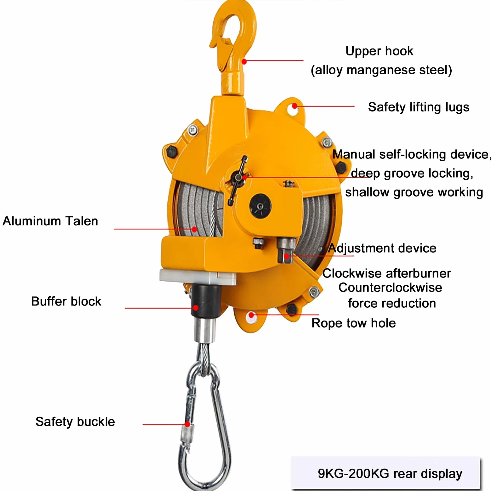 Equilibrador colgante de hierro, equilibrador de resorte de alta resistencia, equilibrador de resorte retráctil para línea de ensamblaje de moldes de automóviles, longitud de ca(1,5 m - 180-200 kg