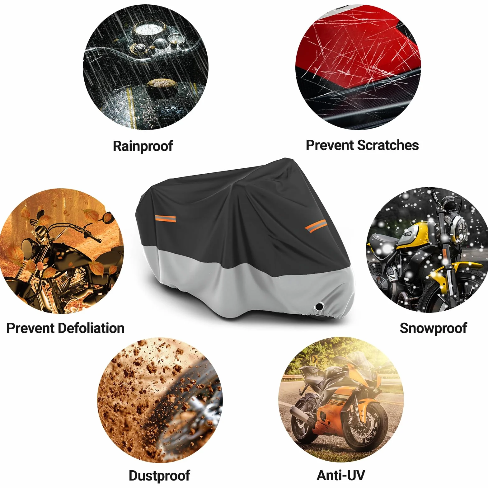 Favoto Funda para Moto Cubierta de Moto Oxford Impermeable Protectora a Prueba de Sol Lluvia Polvo Viento Nieve Excremento de Pájaro al Aire Libre, 245x105x125cm Negro+Plata