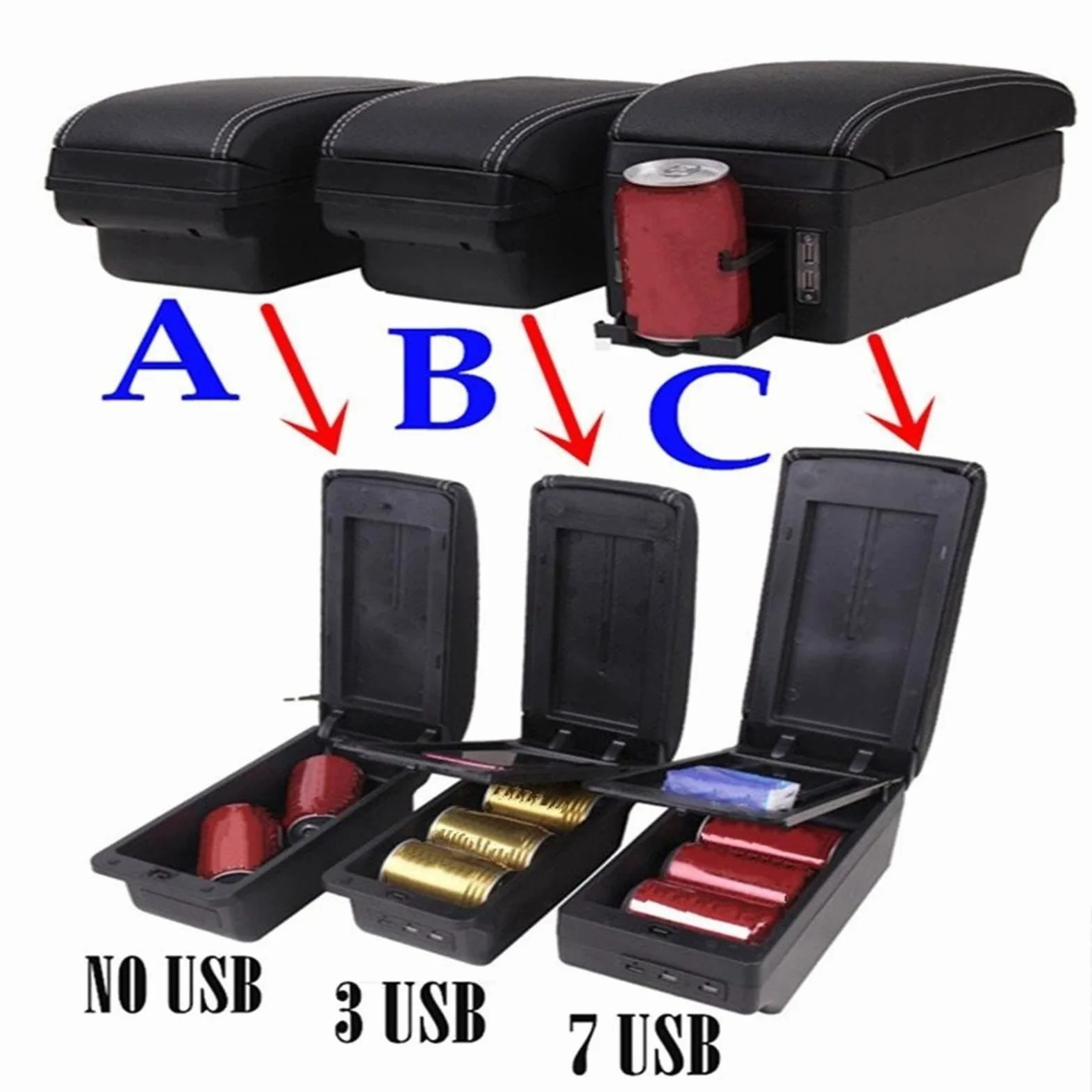 Caja de almacenamiento del apoyabrazos A1 para línea roja sin USB, A2 para negra, A3 para blanca, B1 para 3USB, B2 para, B3 para(B1 red line 3USB)
