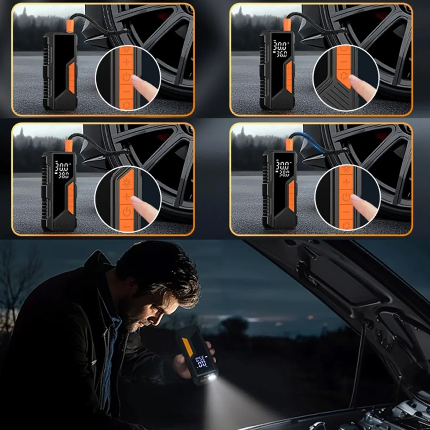 Inflador Ruedas Coche Inflador de neumáticos inalámbrico de 150PSI, compresor de Aire portátil, manómetro Digital, luz LED para Coche y Motocicleta Compresores de Aire portátiles