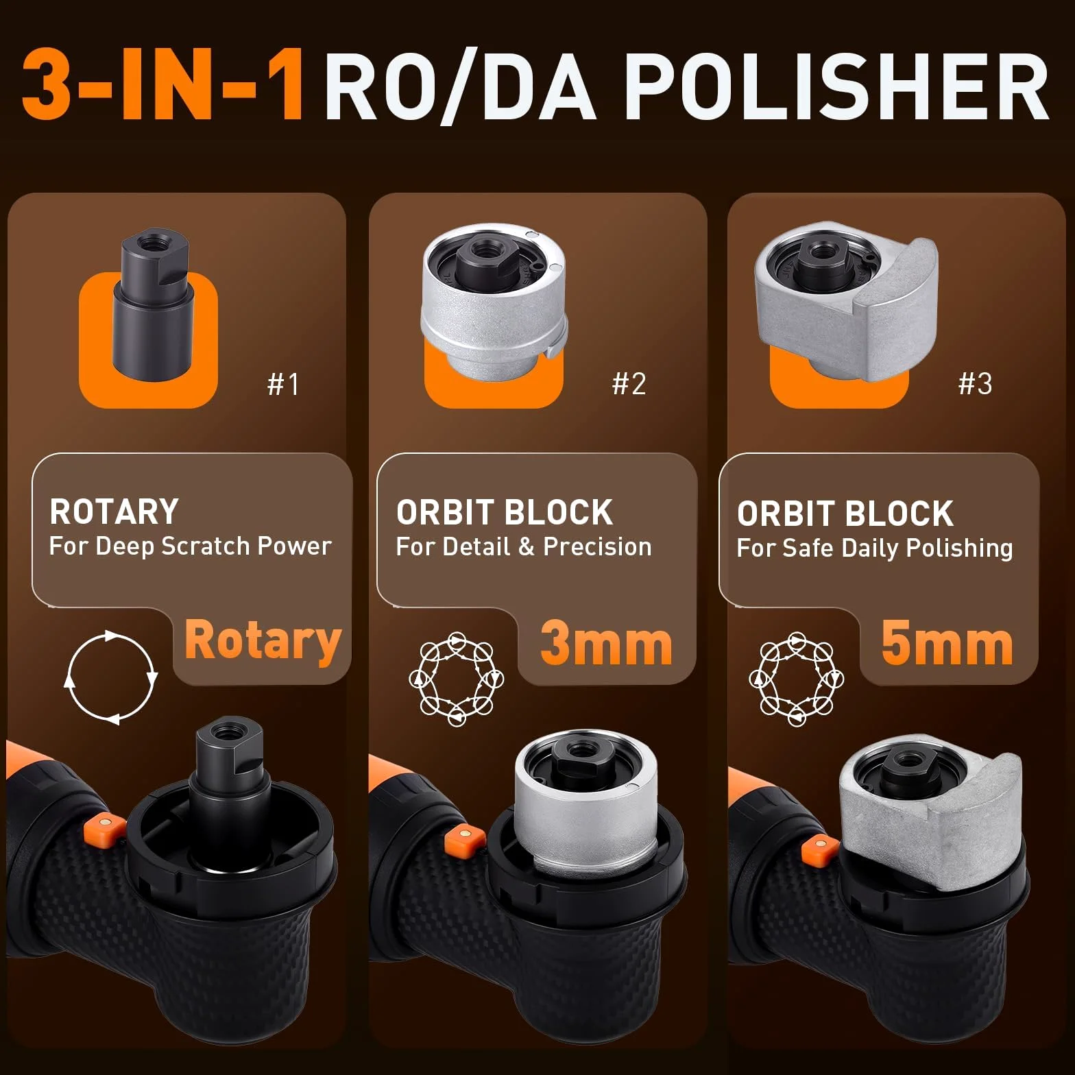 Protmex Mini pulidora para coche, batería giratoria y orbital, 12 V | 1,2/1,6/2 pulgadas, 8 velocidades, 2500-6000 rpm, batería de 12 V 2,0 Ah para detalles de coche