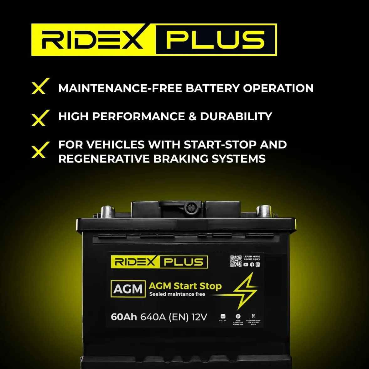 RIDEX PLUS 1S0013P AGM Start-Stop Batería Coche 80Ah 840A 12V B13 DIN/ISO L4 Baterías de Arranque de 75Ah 70Ah Compatible con VW Transporter T5 Furgoneta 7HA, 7HH, 7EA, 7EH Tiguan II AD1, AX1