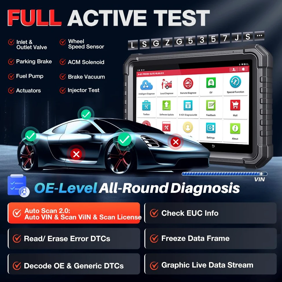 LAUNCH X431 PRO3S+ Elite SmartlinkC OBD2 Herramienta Diagnosis Coche en Español con Sistema Completo, Bidireccional Diagnóstico, 60+ Reinicio ECU Codificación FCA OE Topológico CANFD/DOIP/J2534